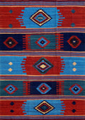 6x9 Ft Red & Blue Maimana Kilim Rug - Hand Knotted Wool Tribal Rug