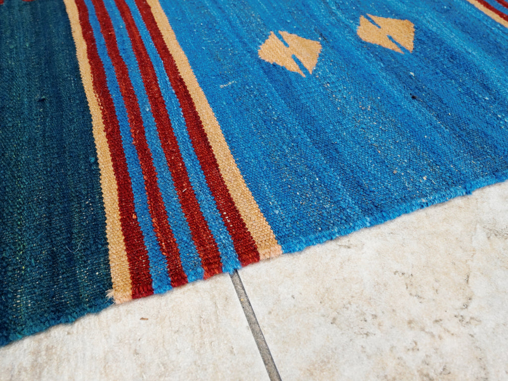6x9 Ft Red & Blue Maimana Kilim Rug - Hand Knotted Wool Tribal Rug