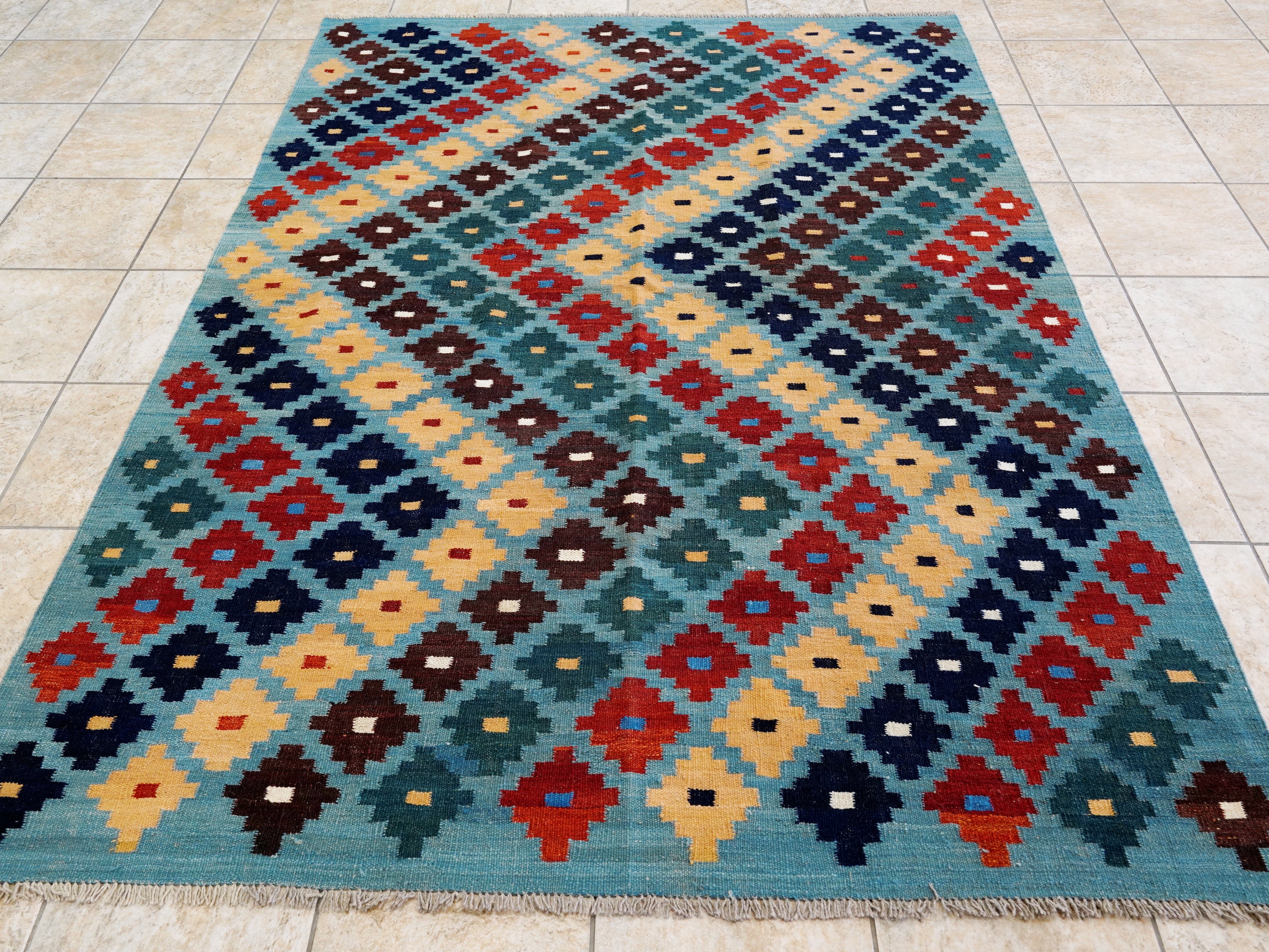 6x8 Ft Colorful Kilim Rug - Afghan Tribal Flat Weave