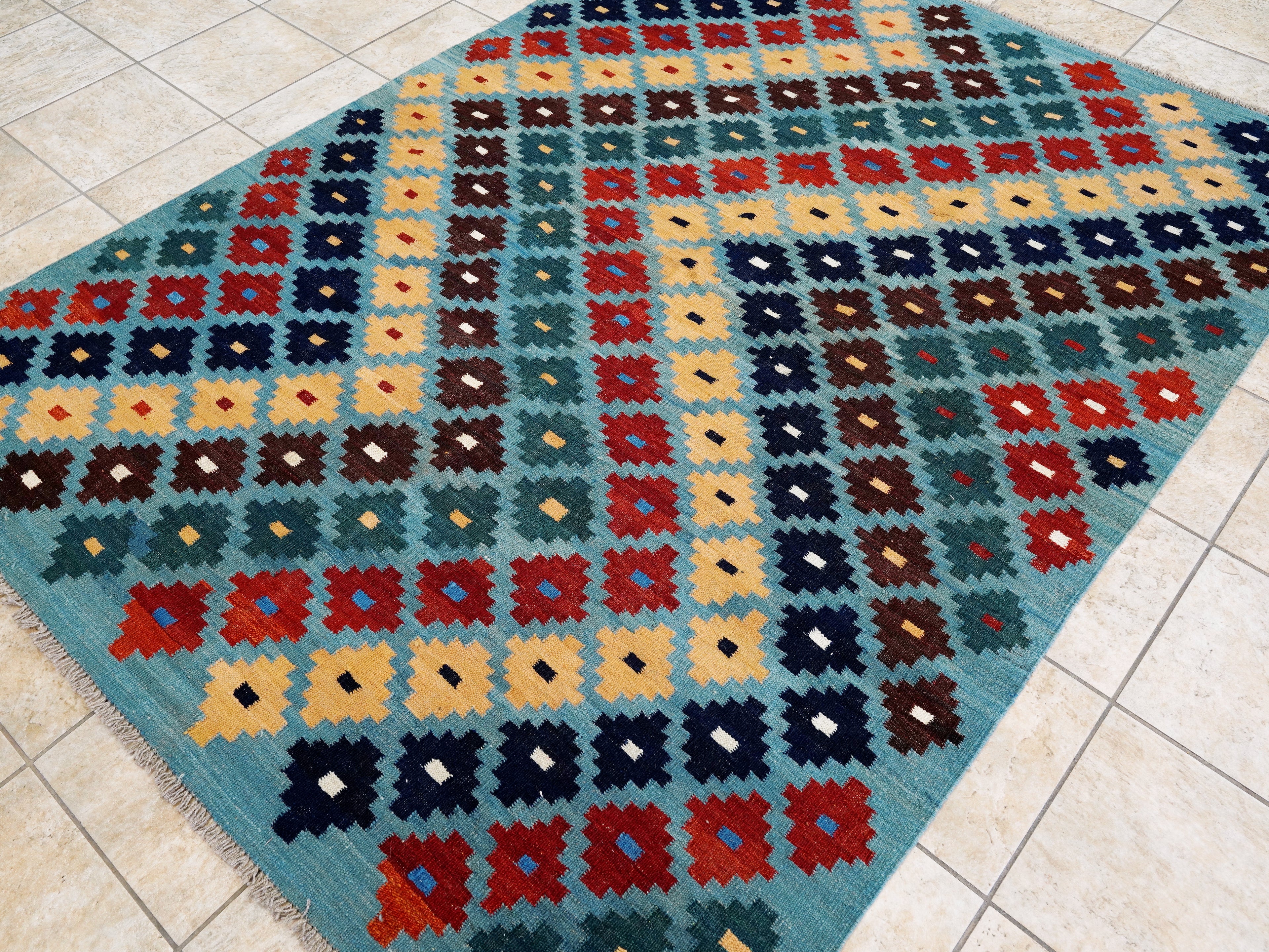 6x8 Ft Colorful Kilim Rug - Afghan Tribal Flat Weave