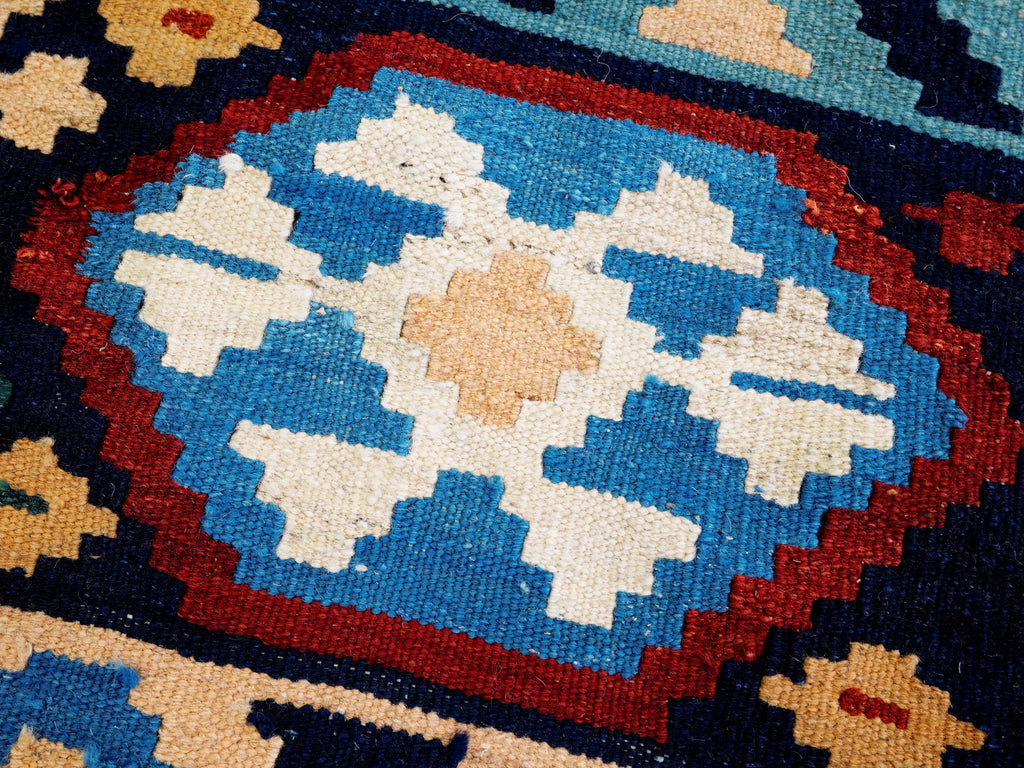 6x8 Ft Blue Kilim Rug - Afghan Tribal Flat Weave
