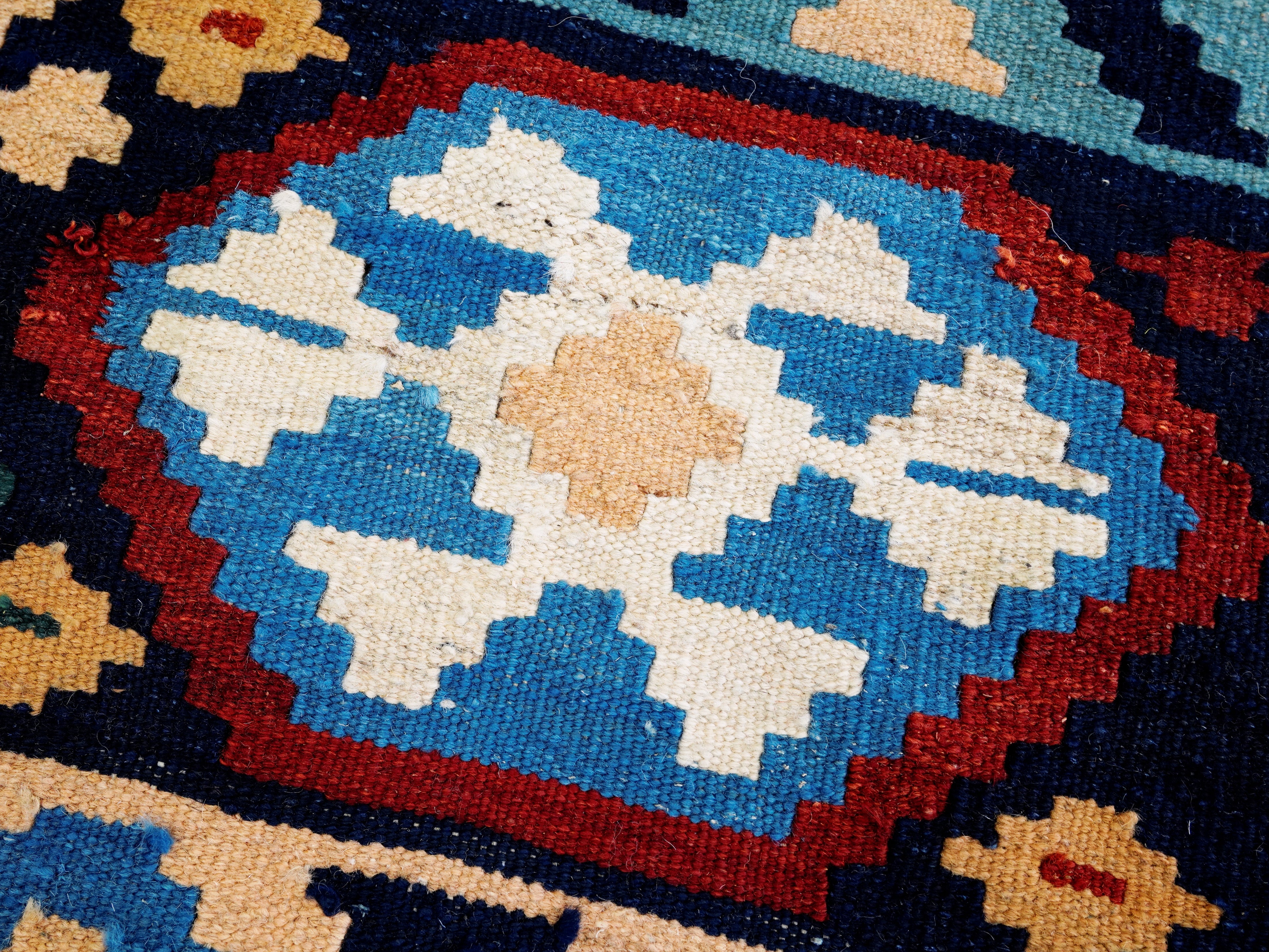 6x8 Ft Blue Kilim Rug - Afghan Tribal Flat Weave