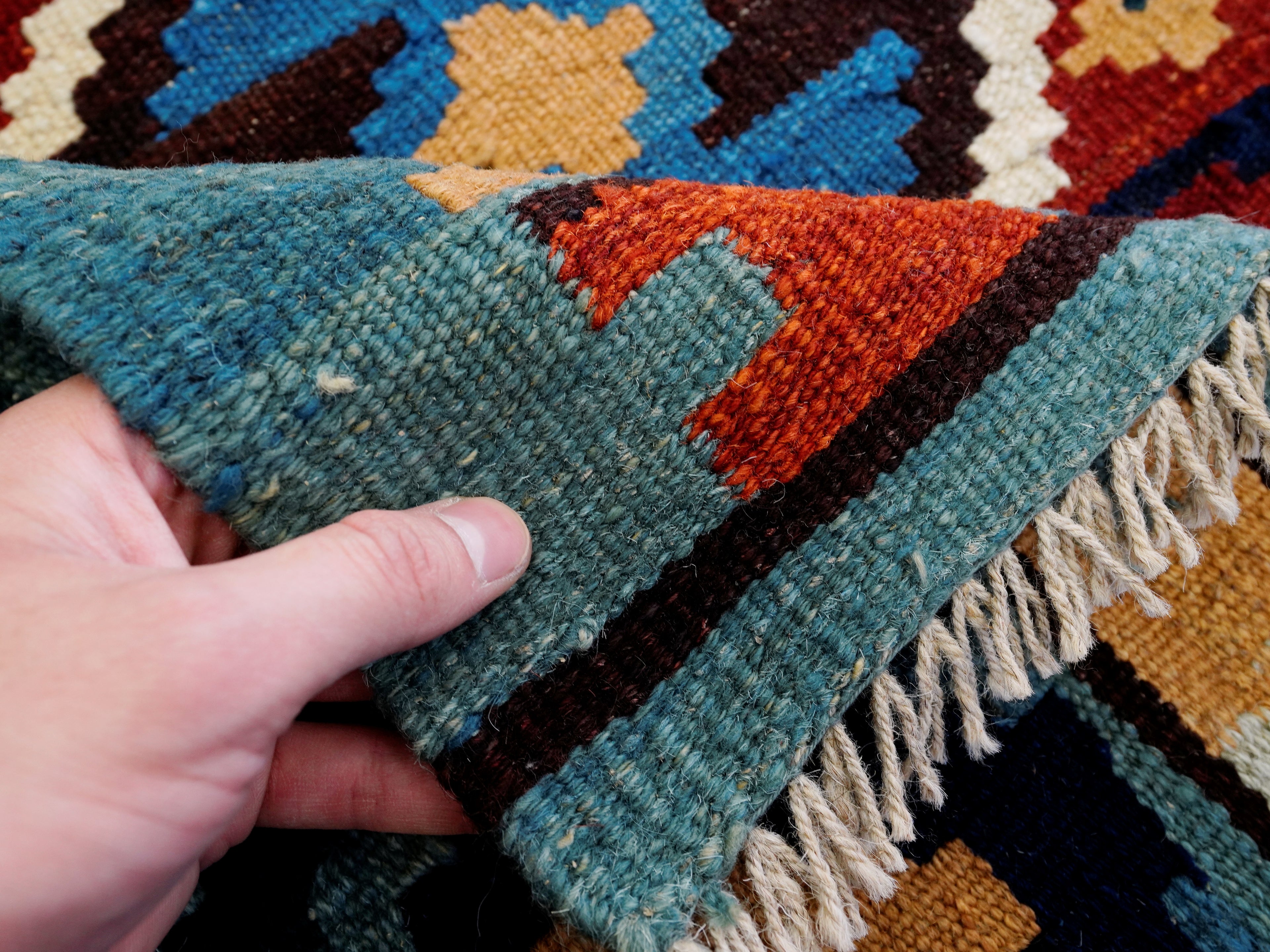 6x8 Ft Blue Kilim Rug - Afghan Tribal Flat Weave
