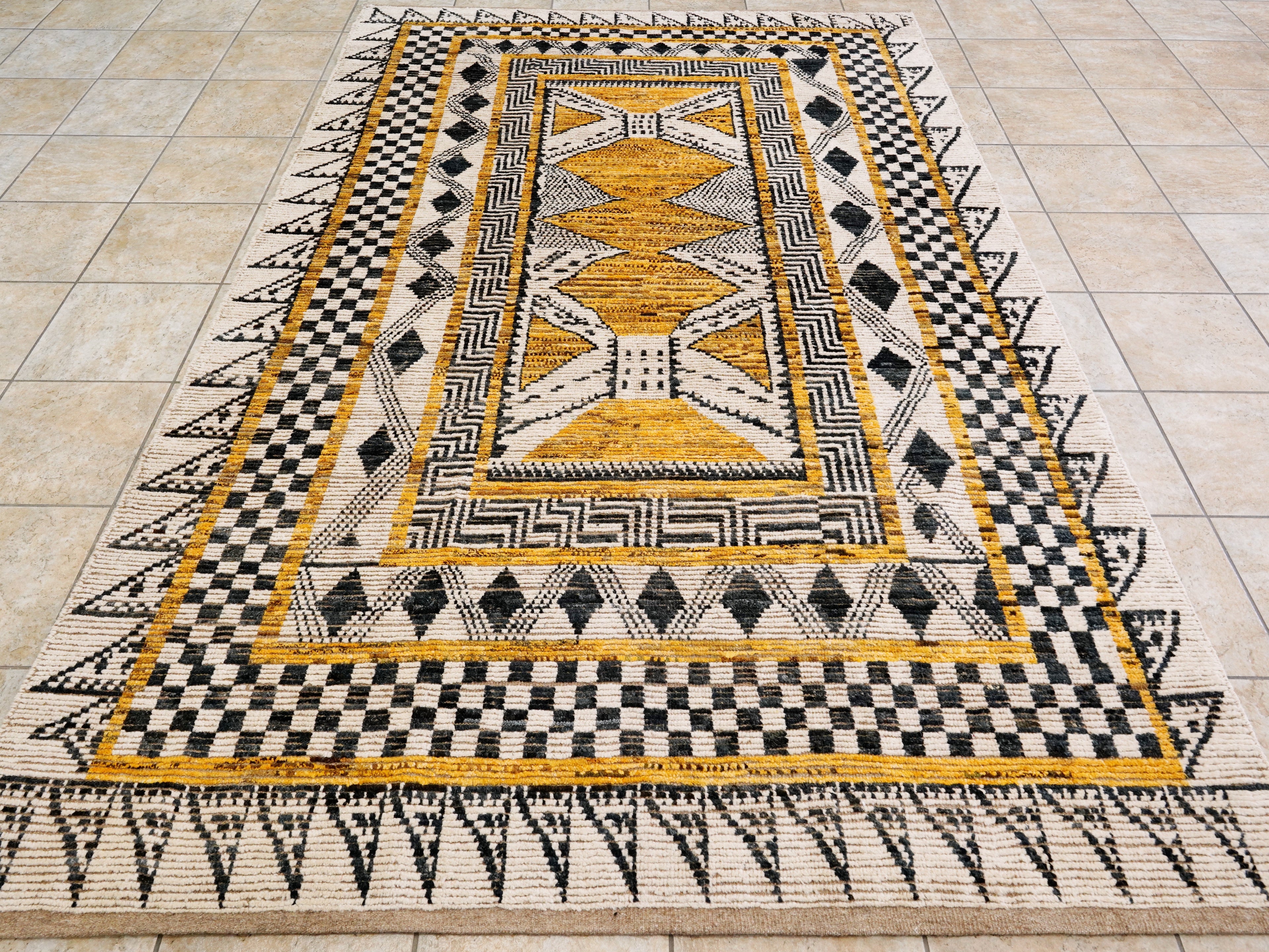 6x9 Ft Beige Yellow Moroccan Rug - Afghan Wool Rug
