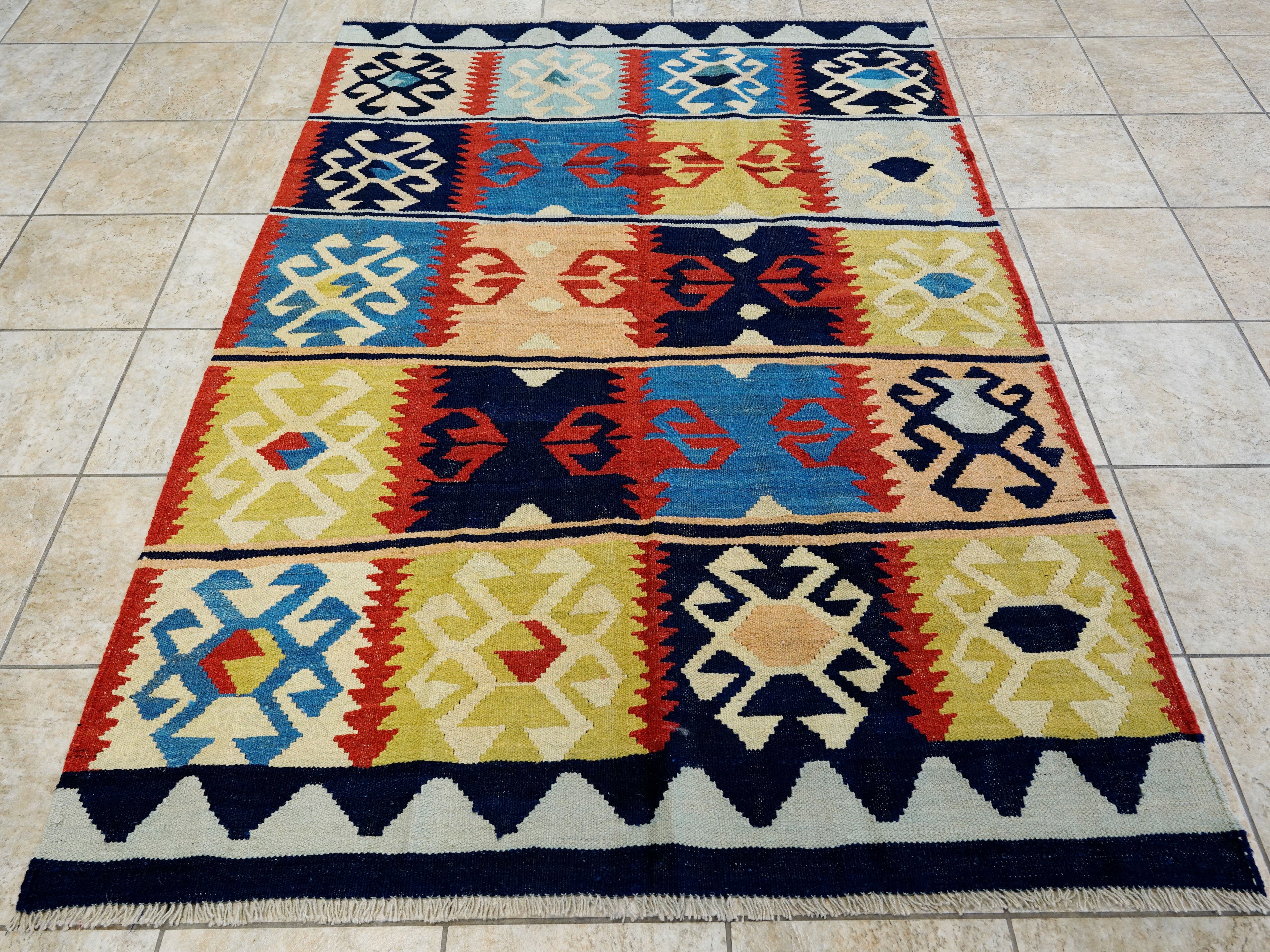5x7 Ft Multicolor Kilim Rug - Handwoven Afghan Flat Weave