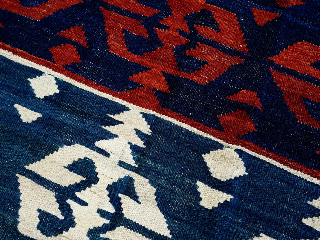 5x7 Ft Kilim Rug - Handwoven Blue & Red Afghan Flat Weave