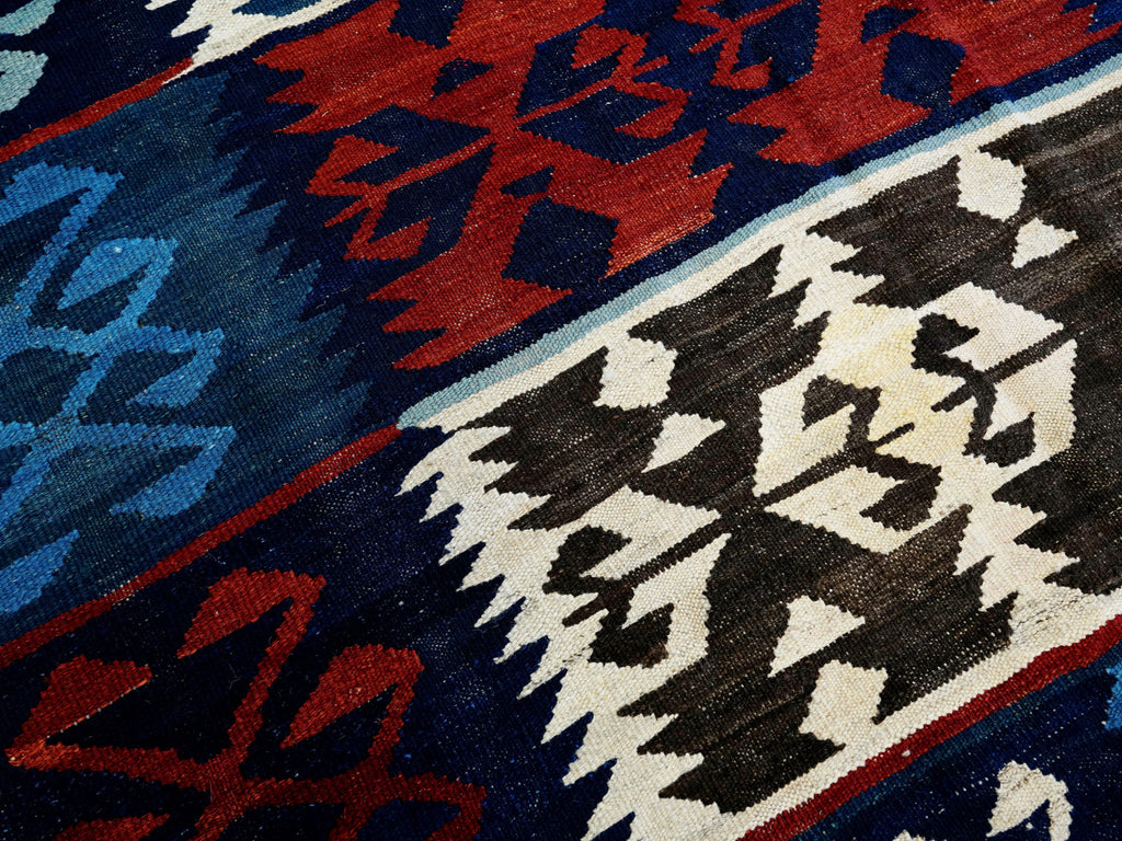5x7 Ft Kilim Rug - Handwoven Blue & Red Afghan Flat Weave