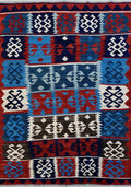 5x7 Ft Kilim Rug - Handwoven Blue & Red Afghan Flat Weave