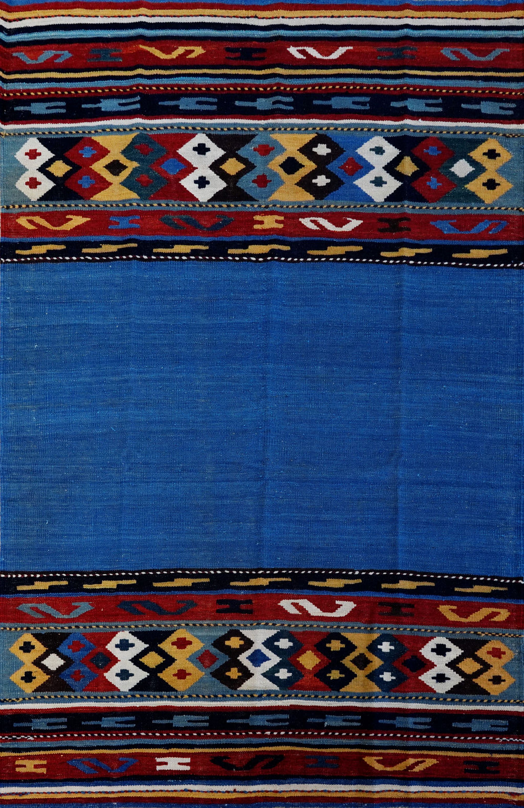 5x8 Ft Blue Kilim Rug - Handwoven Tribal Flatweave