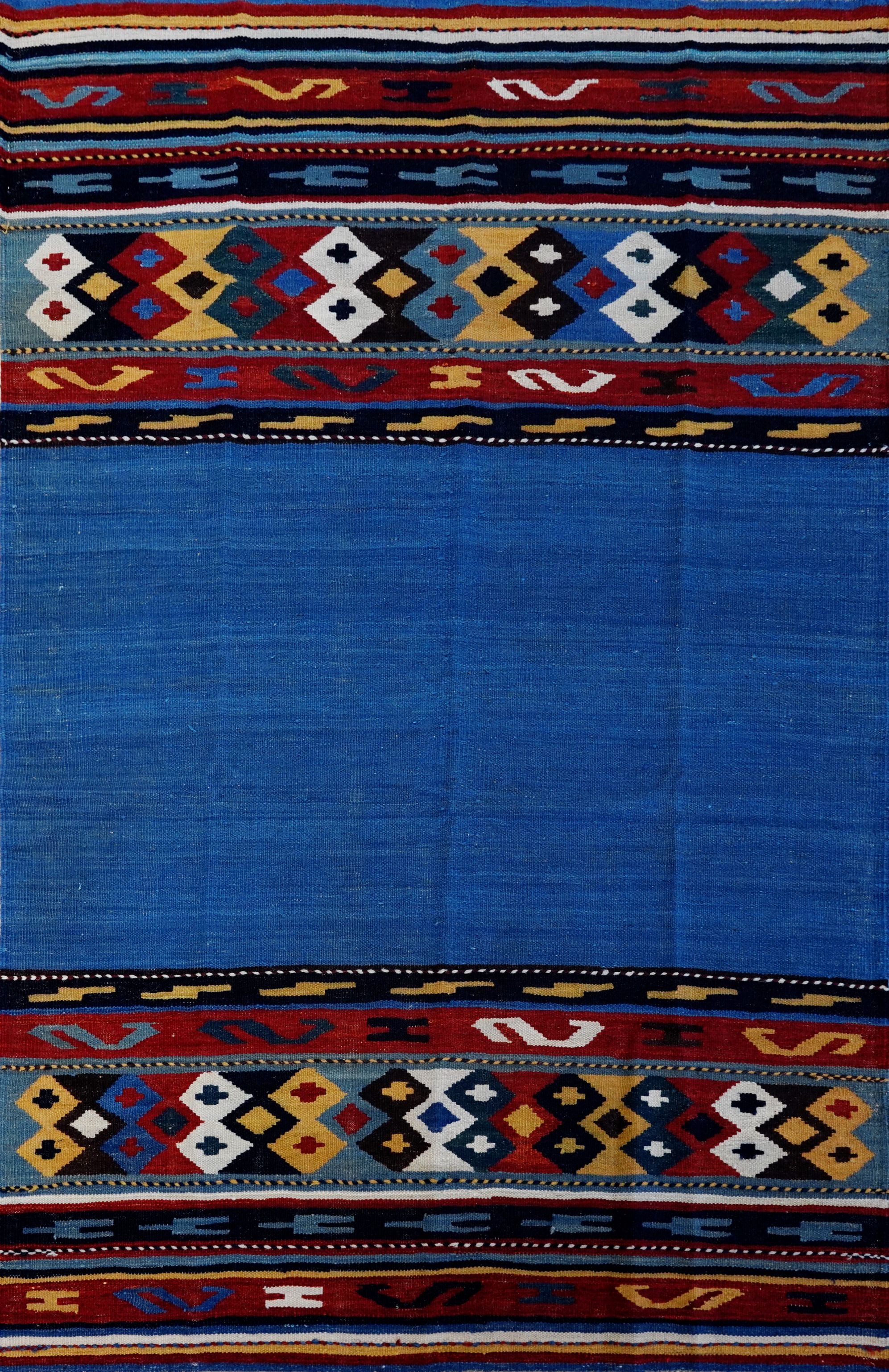 5x8 Ft Blue Kilim Rug - Handwoven Tribal Flatweave