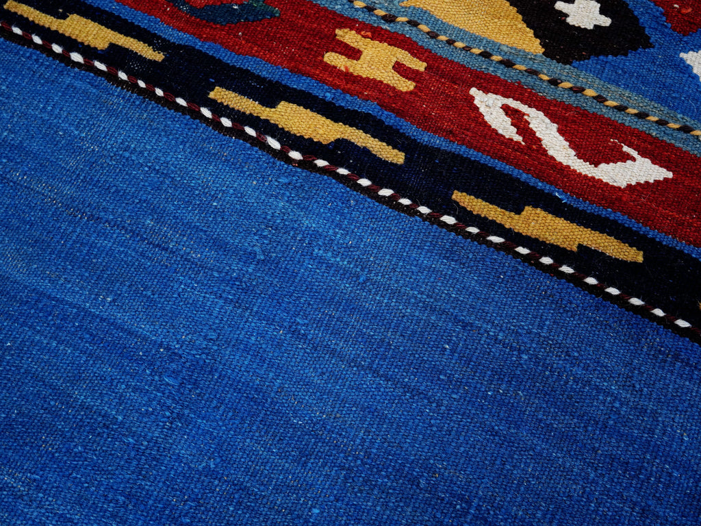 5x8 Ft Blue Kilim Rug - Handwoven Tribal Flatweave