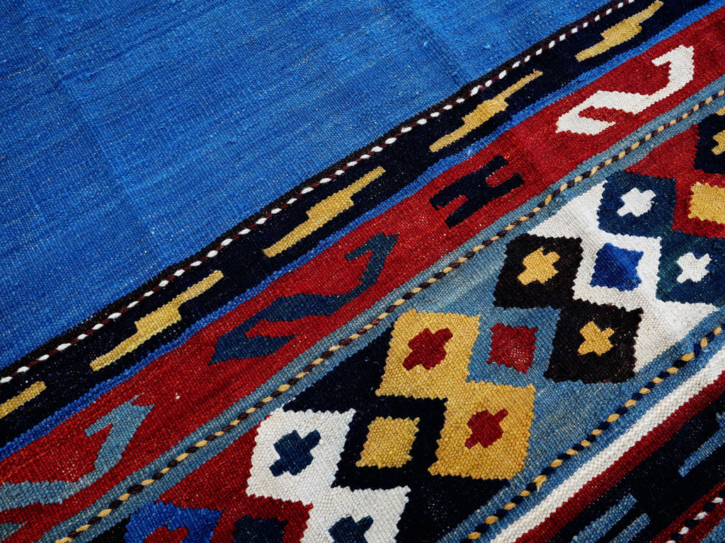 5x8 Ft Blue Kilim Rug - Handwoven Tribal Flatweave