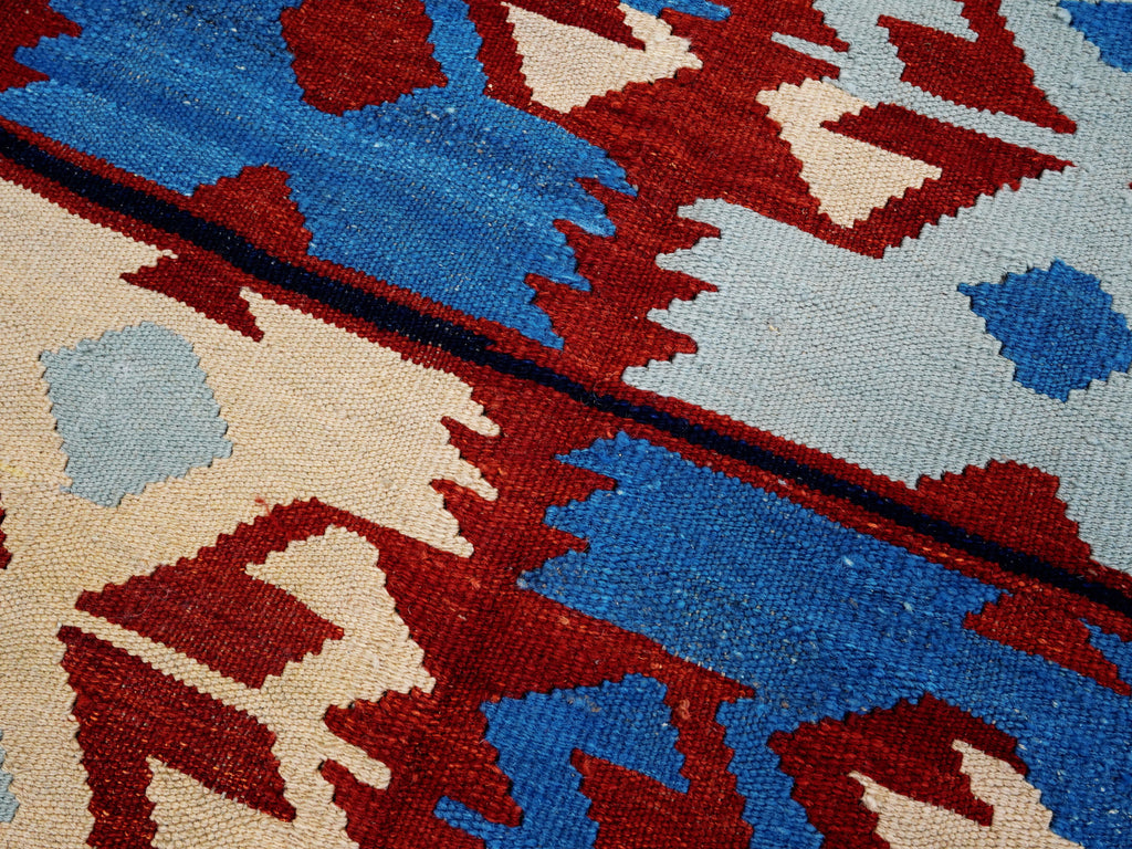 5x7 Ft Blue & Red Kilim Rug - Handwoven Afghan Flat Weave