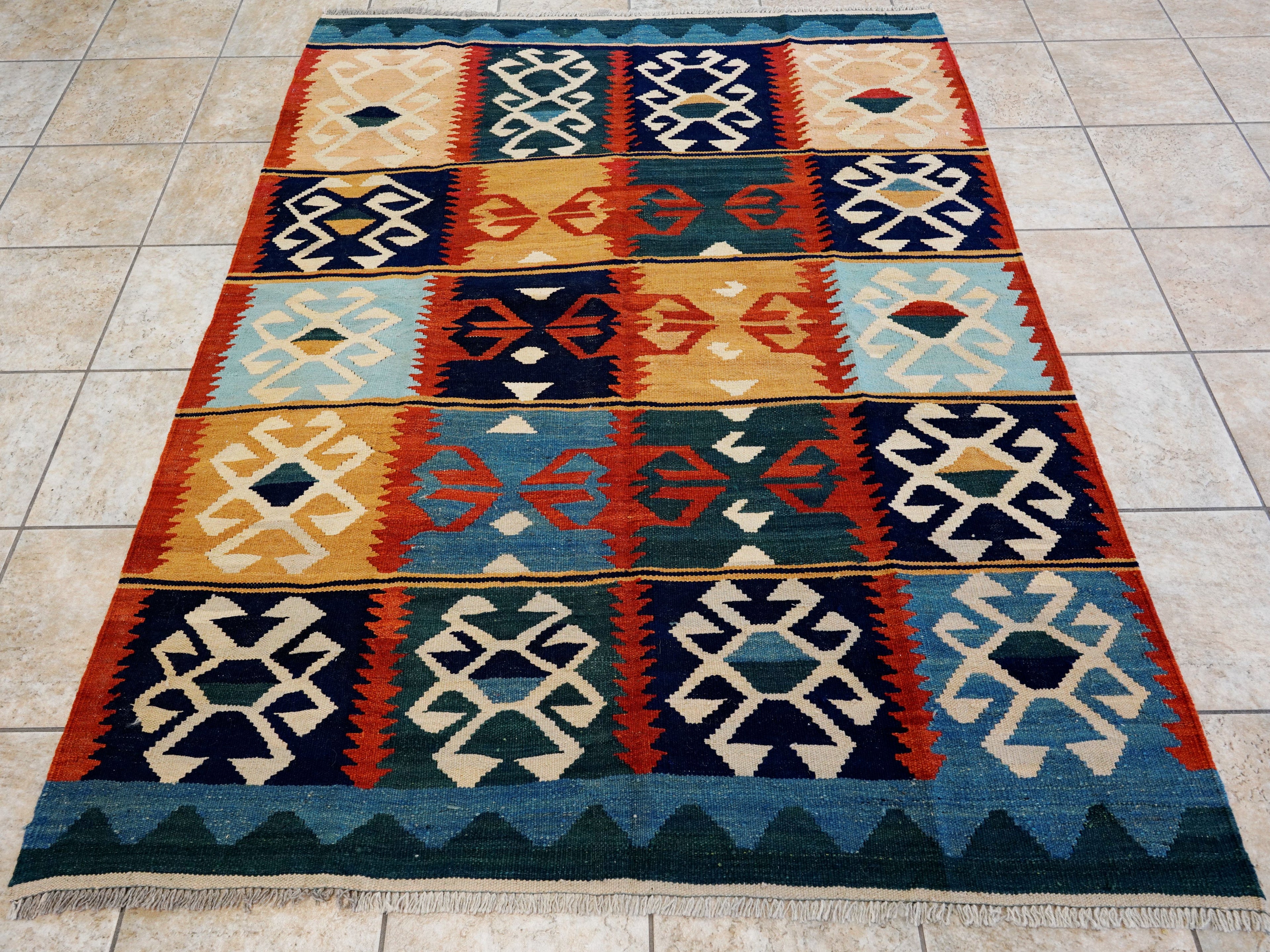 5x7 Ft Colorful Kilim Rug - Handwoven Afghan Flat Weave