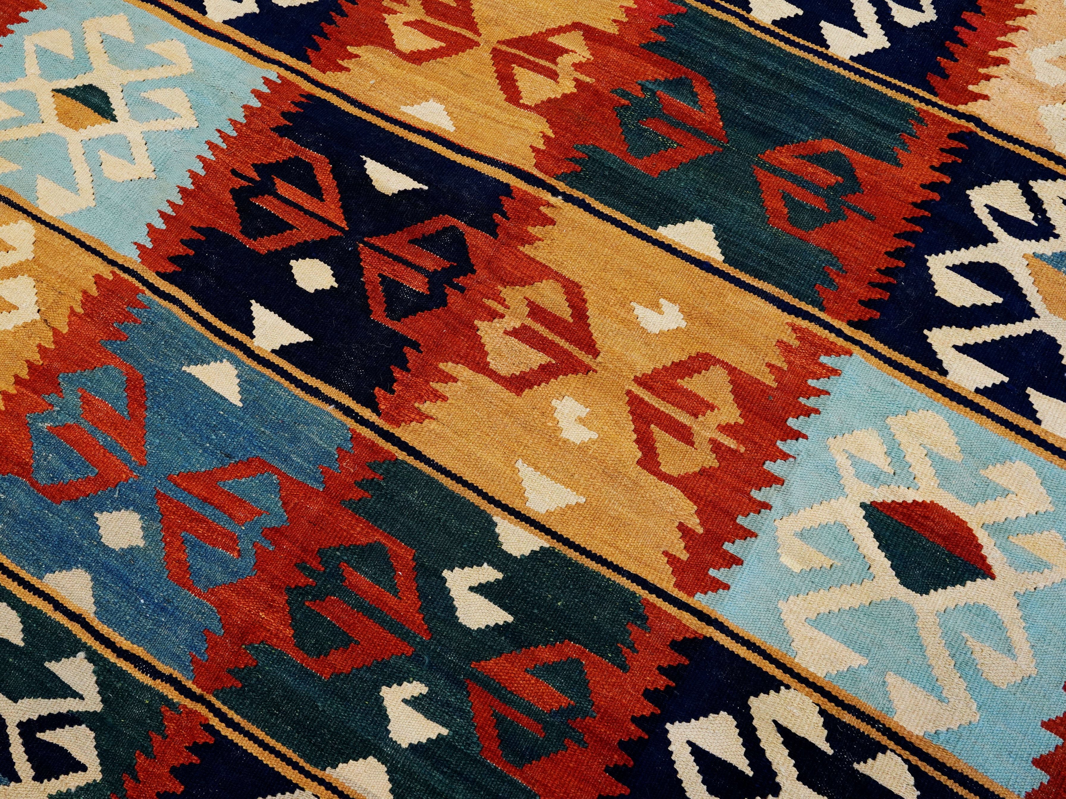 5x7 Ft Colorful Kilim Rug - Handwoven Afghan Flat Weave