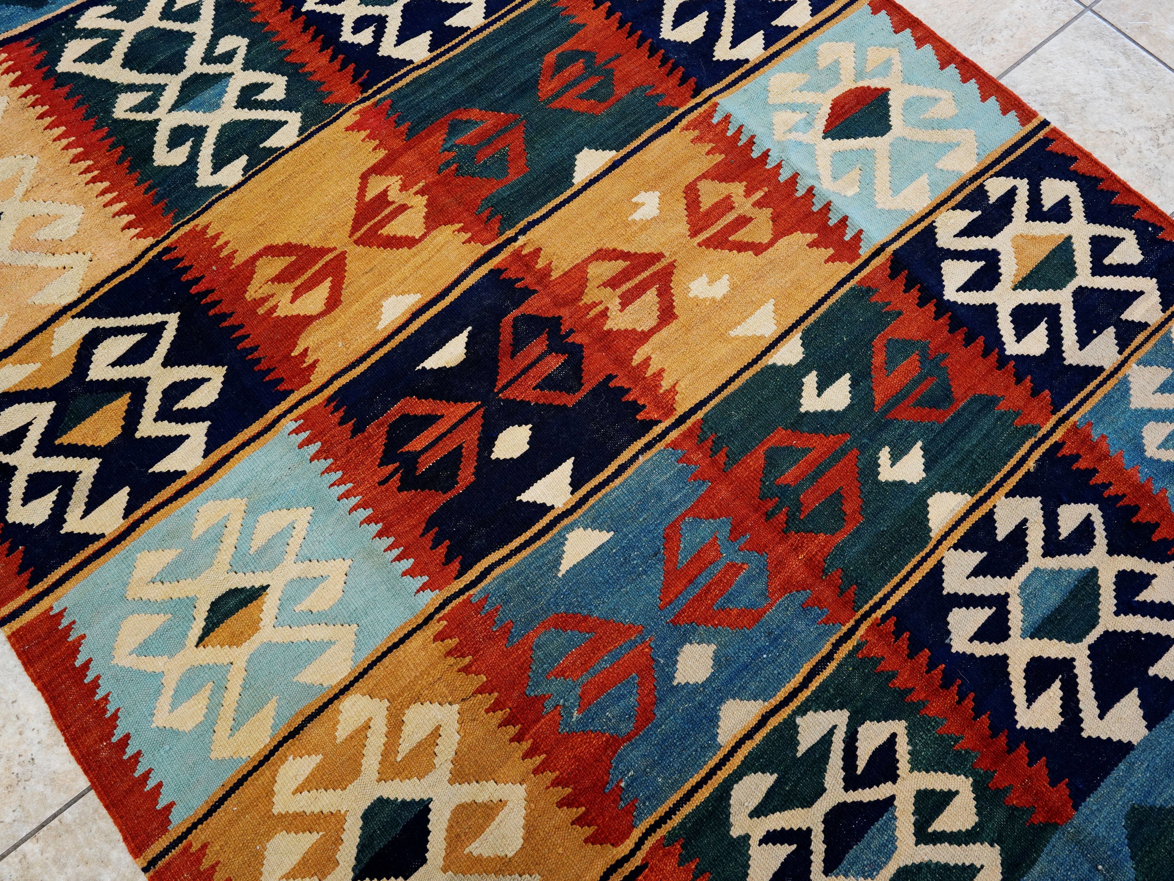 5x7 Ft Colorful Kilim Rug - Handwoven Afghan Flat Weave