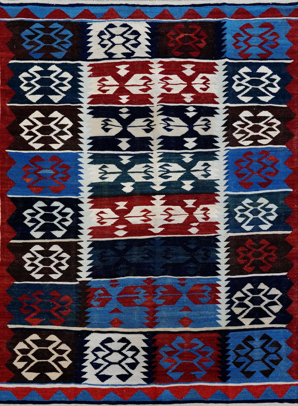 5x7 Ft Blue Kilim Rug - Handwoven Afghan Flat Weave - Tribal Design