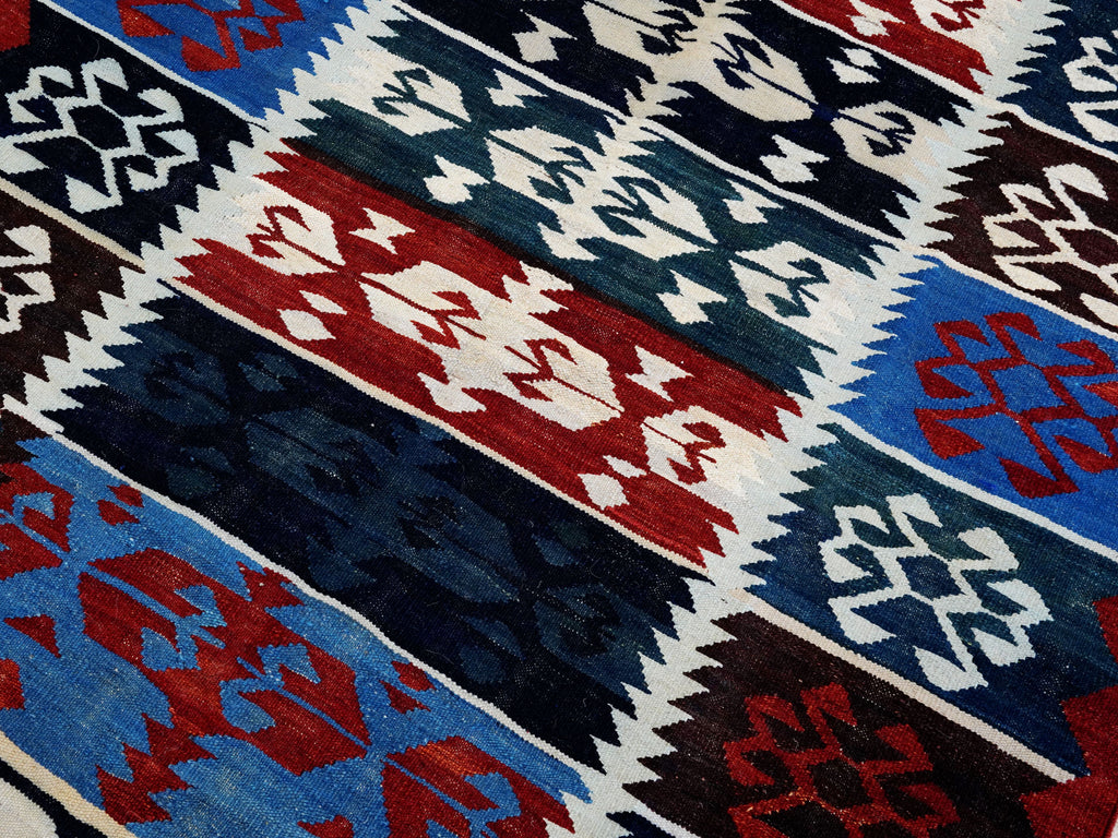 5x7 Ft Blue Kilim Rug - Handwoven Afghan Flat Weave - Tribal Design