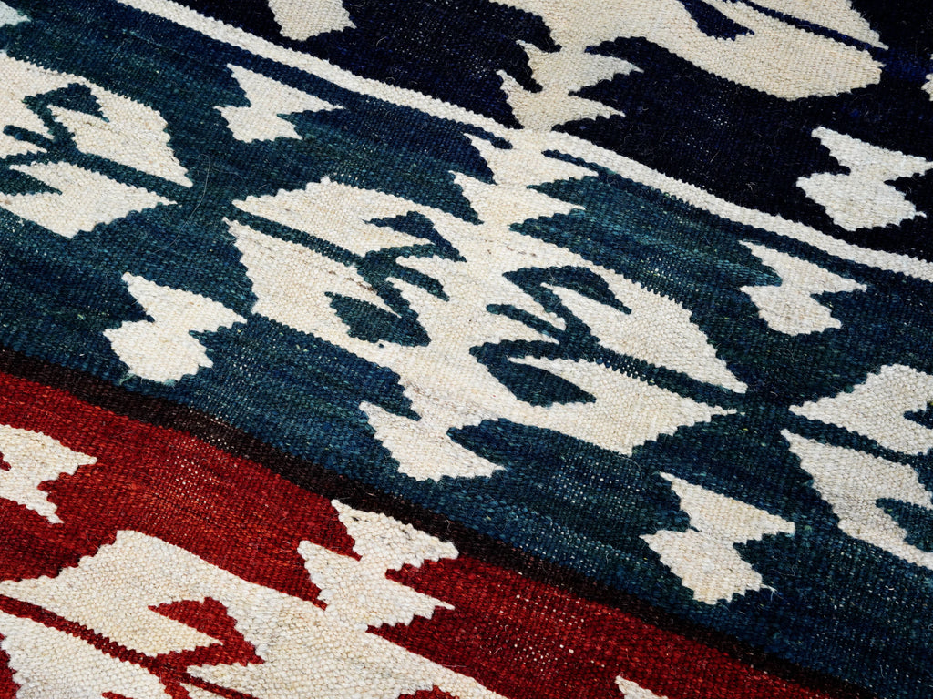 5x7 Ft Blue Kilim Rug - Handwoven Afghan Flat Weave - Tribal Design