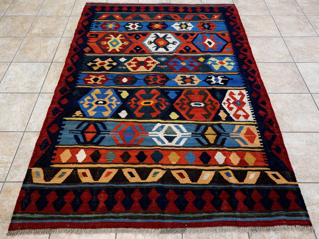 5x7 Ft Colorful Kilim Rug - Handwoven Afghan Flat Weave