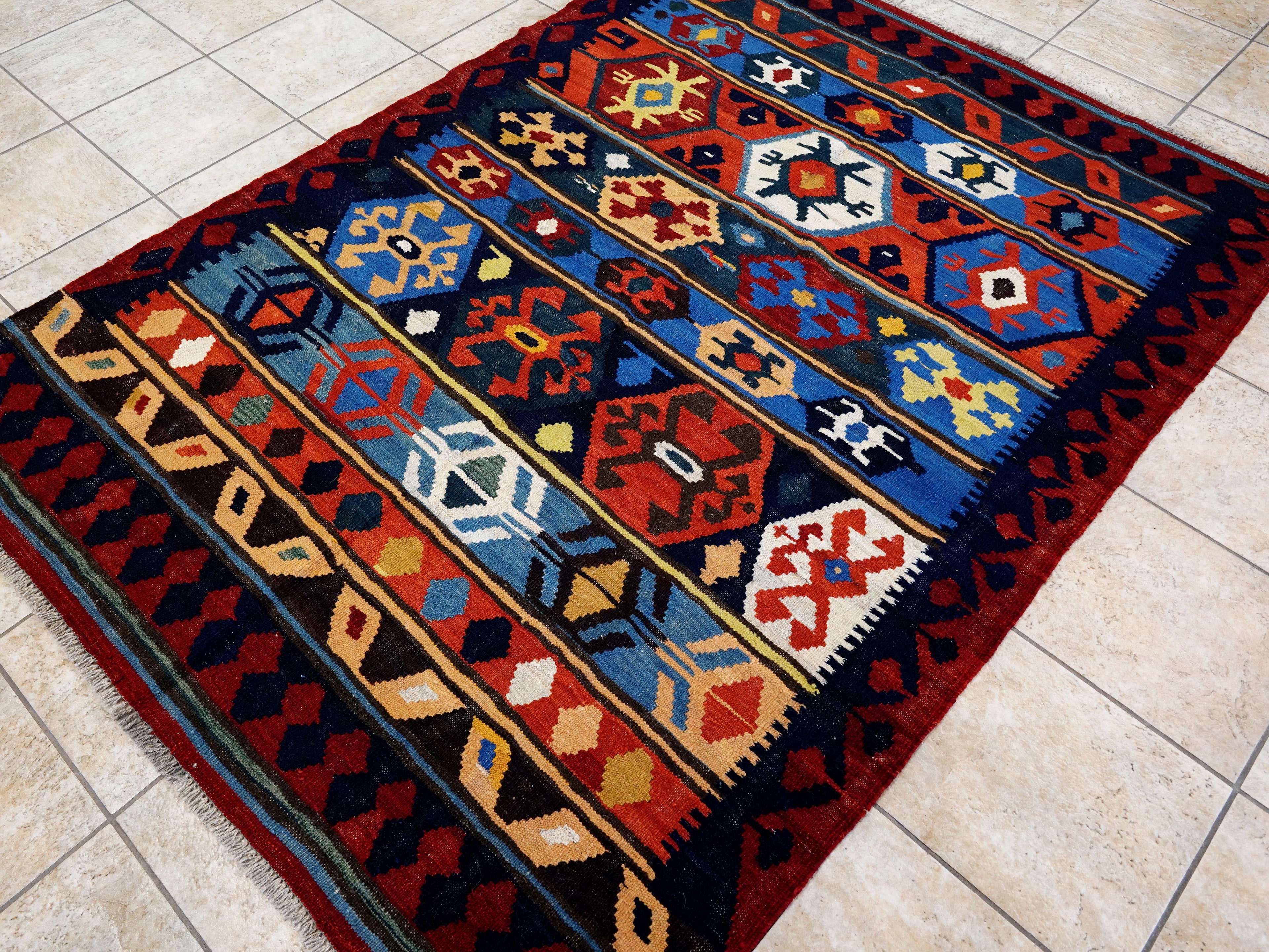 5x7 Ft Colorful Kilim Rug - Handwoven Afghan Flat Weave