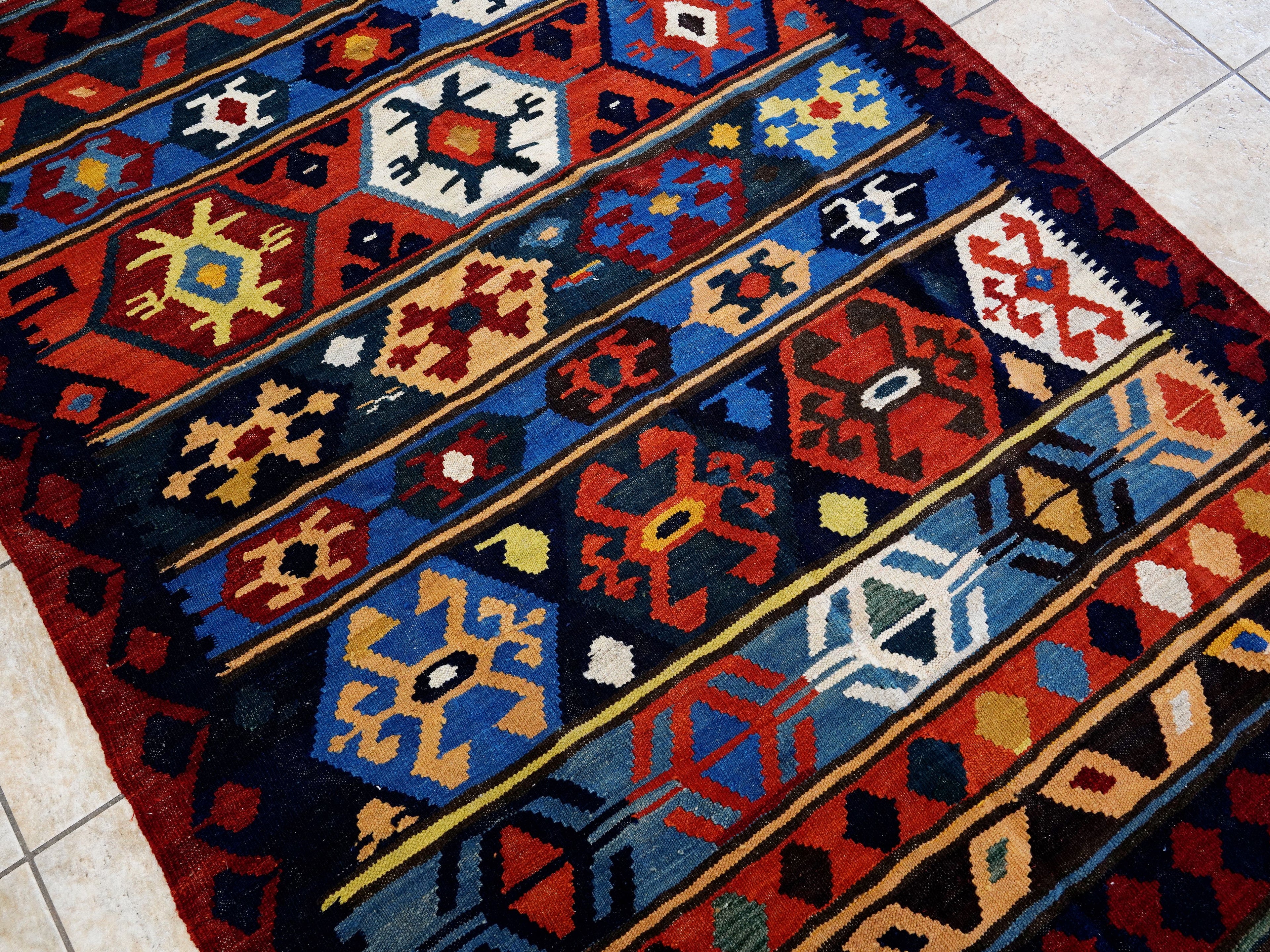 5x7 Ft Colorful Kilim Rug - Handwoven Afghan Flat Weave