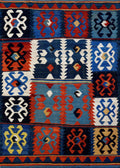 5x7 Ft Blue & Red Kilim Rug - Handwoven Afghan Flat Weave