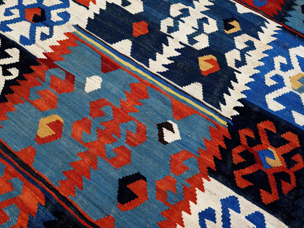 5x7 Ft Blue & Red Kilim Rug - Handwoven Afghan Flat Weave