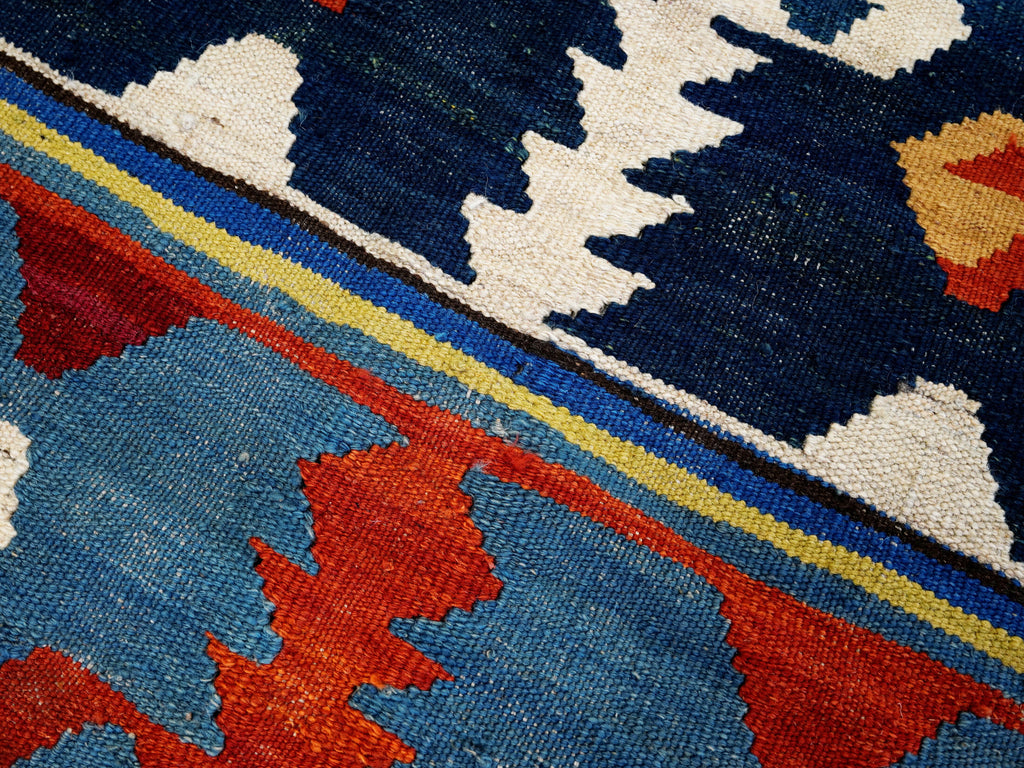 5x7 Ft Blue & Red Kilim Rug - Handwoven Afghan Flat Weave