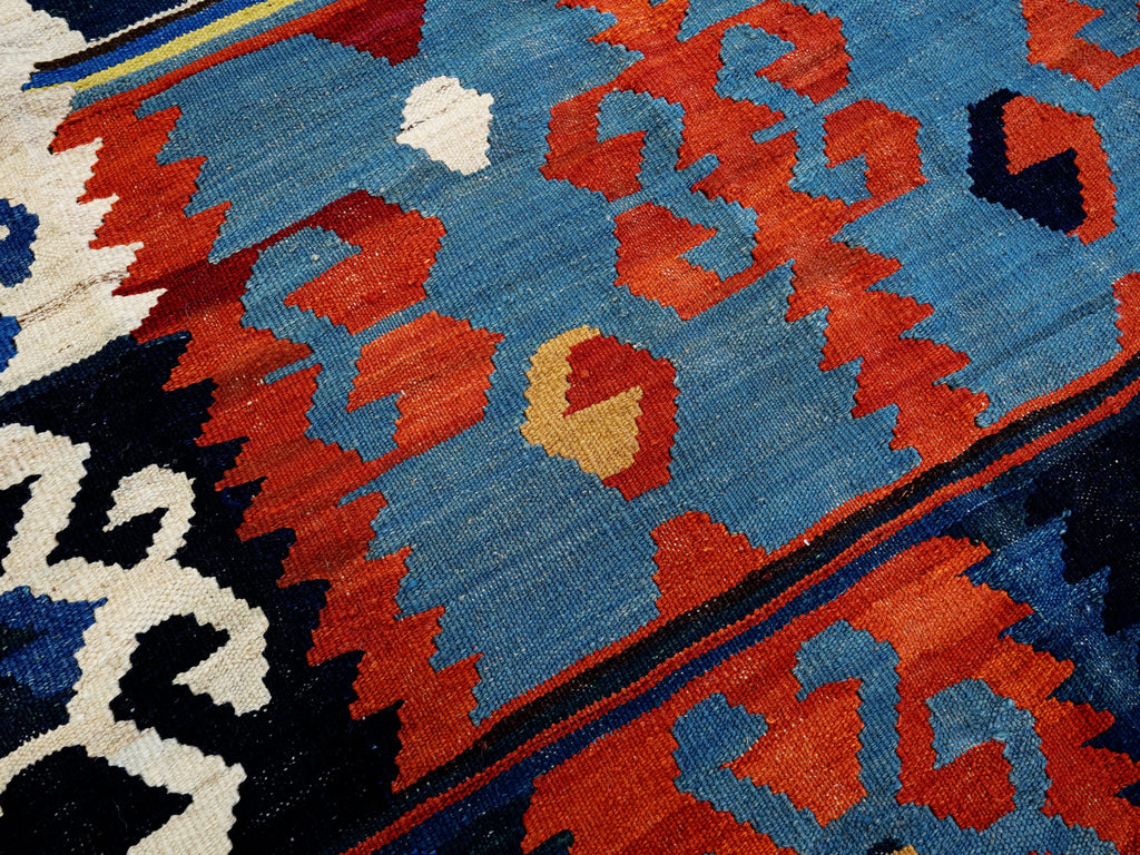 5x7 Ft Blue & Red Kilim Rug - Handwoven Afghan Flat Weave