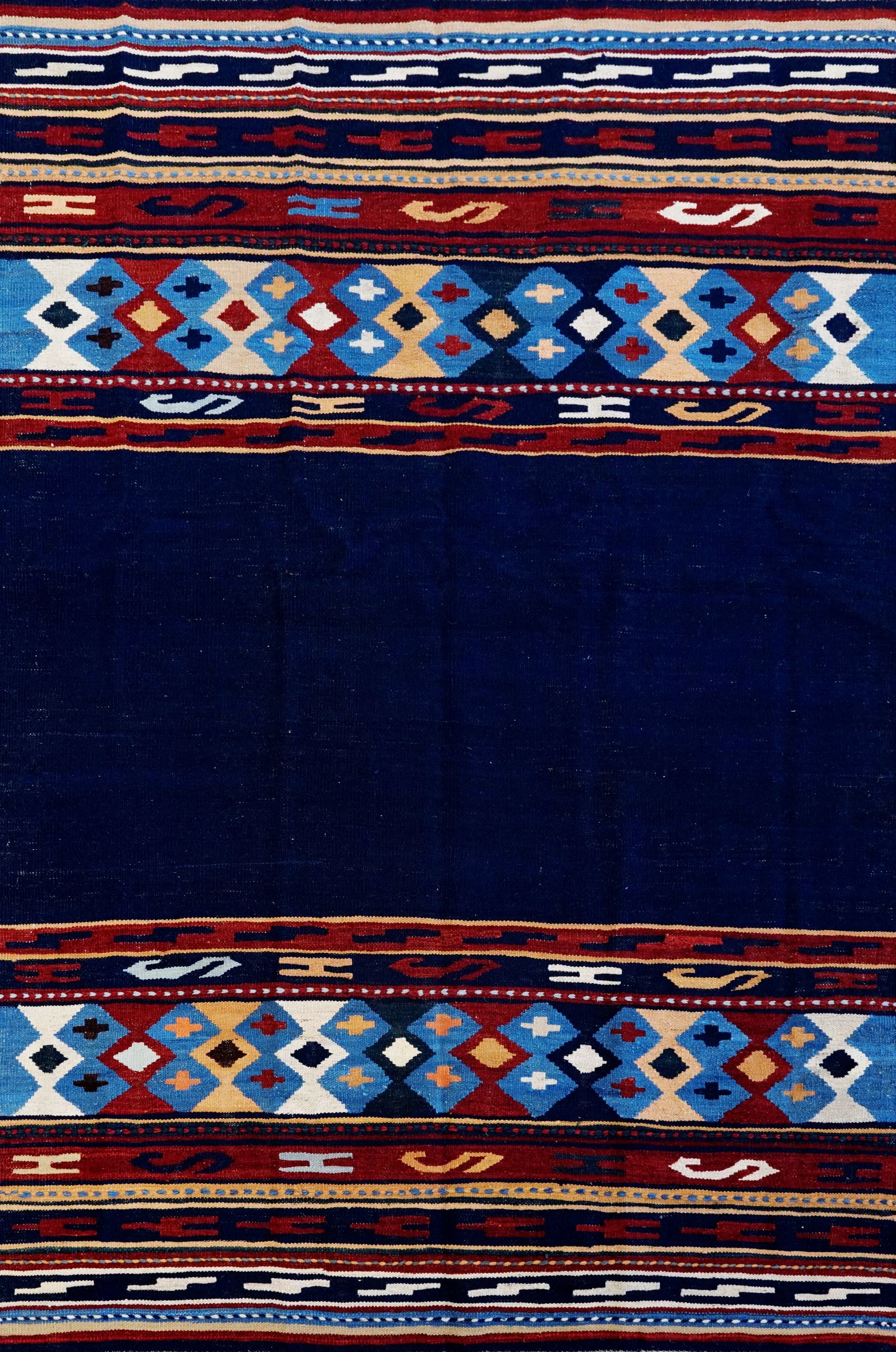 5x8 Ft Navy Blue Kilim Rug - Handwoven Afghan Flatweave