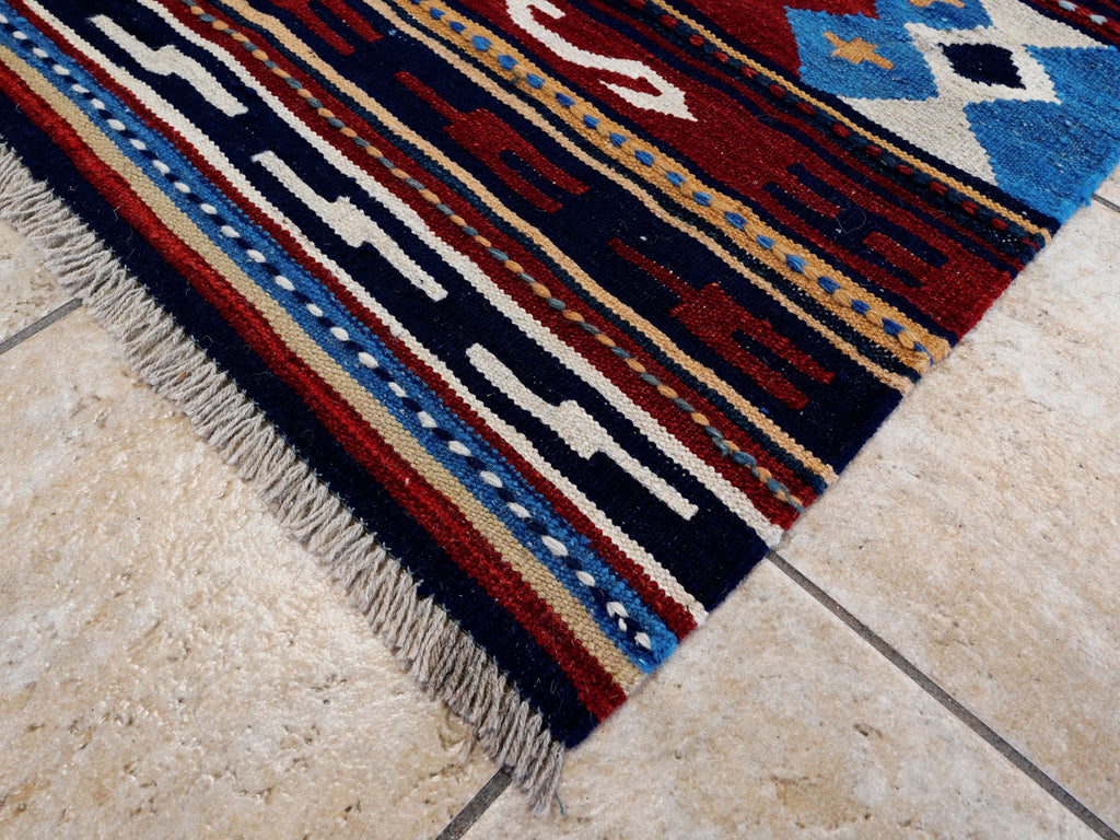 5x8 Ft Navy Blue Kilim Rug - Handwoven Afghan Flatweave