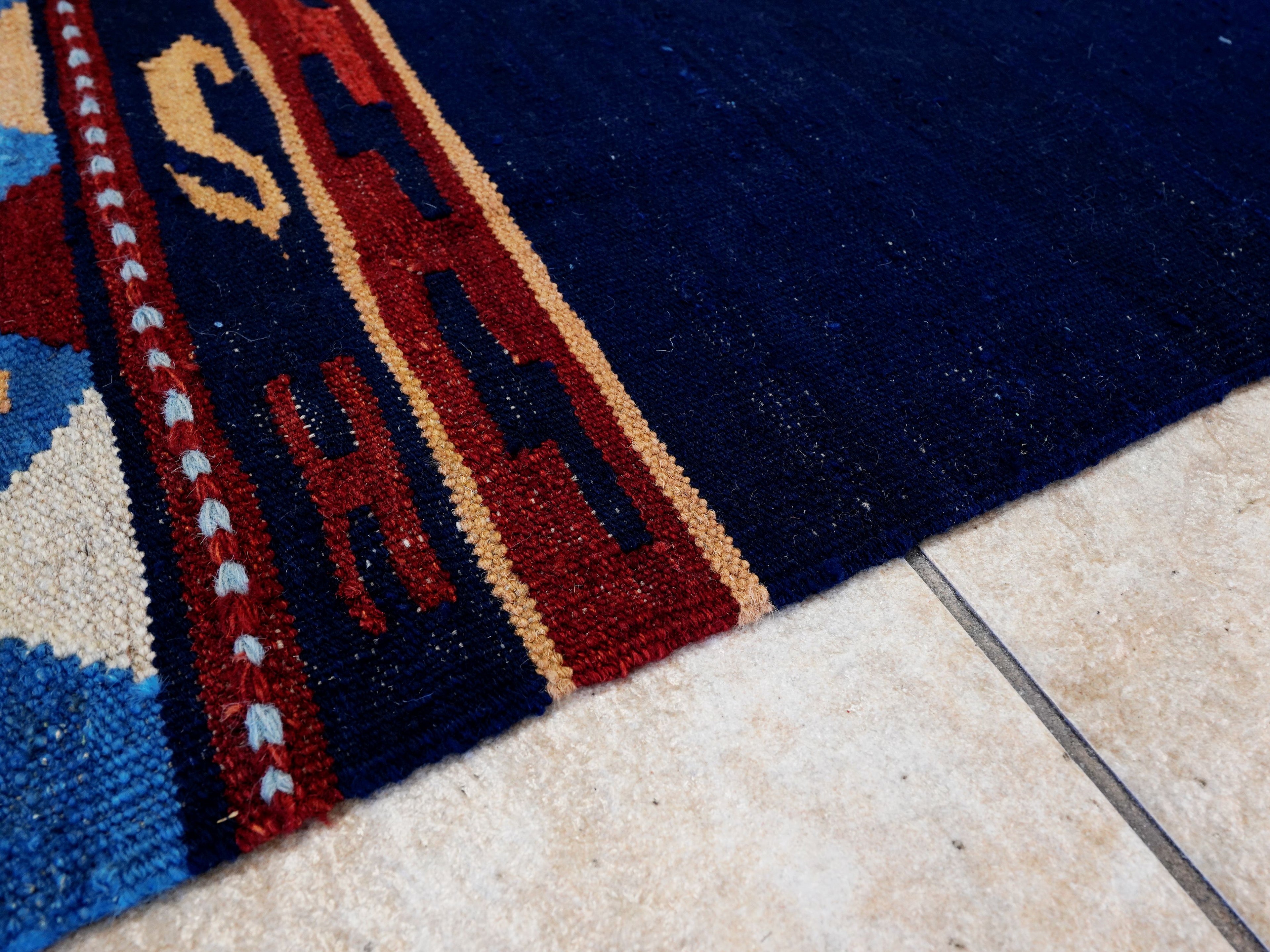 5x8 Ft Navy Blue Kilim Rug - Handwoven Afghan Flatweave