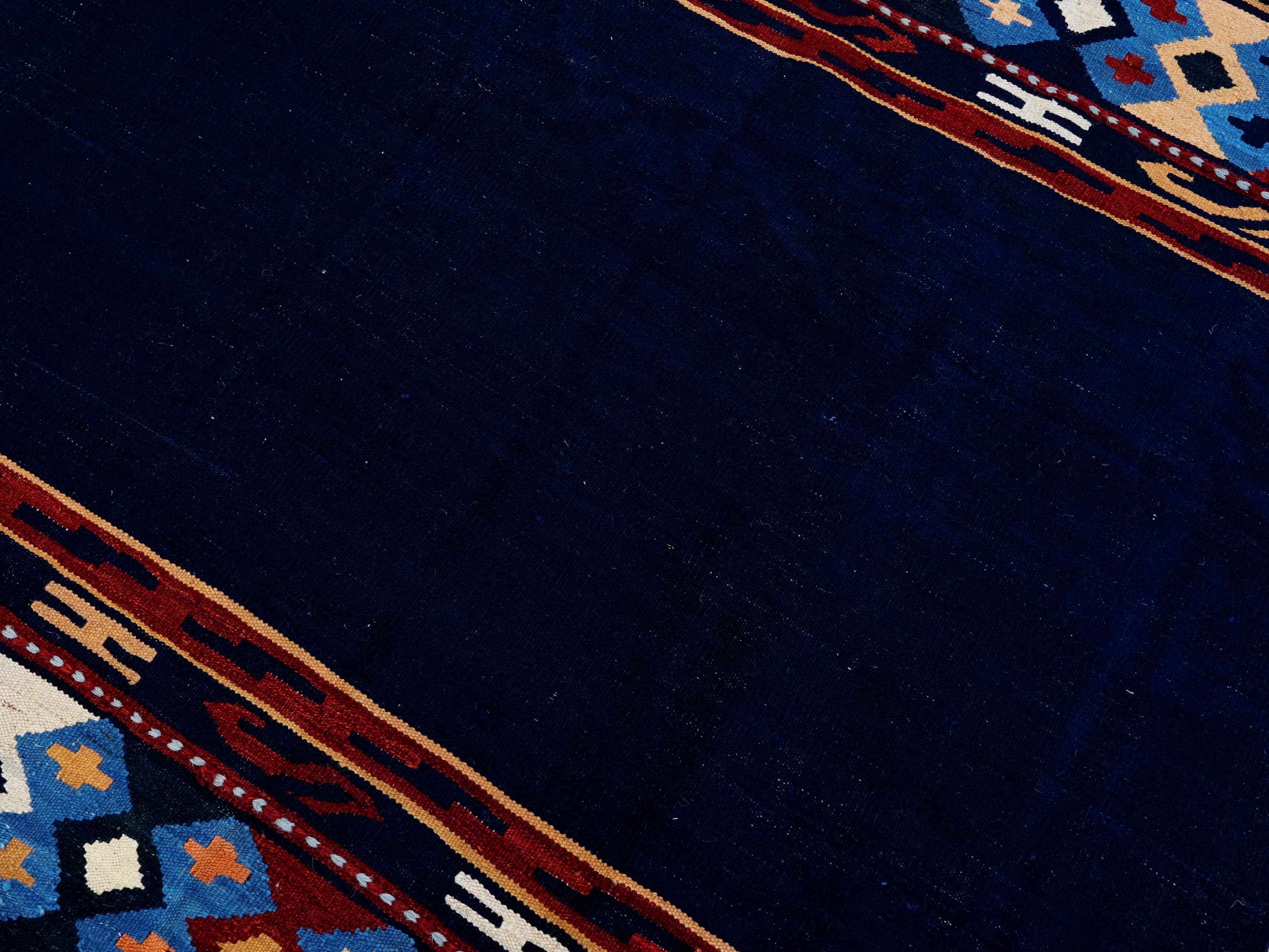 5x8 Ft Navy Blue Kilim Rug - Handwoven Afghan Flatweave