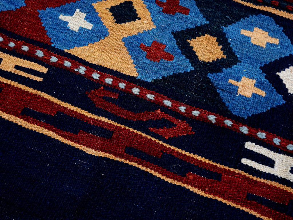 5x8 Ft Navy Blue Kilim Rug - Handwoven Afghan Flatweave