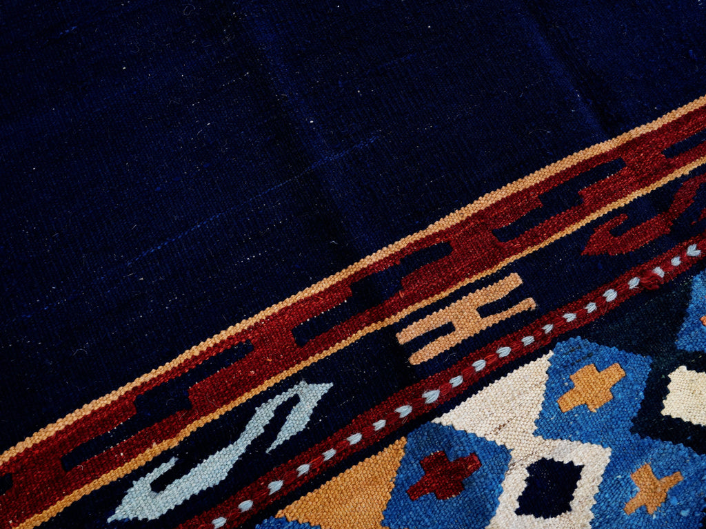5x8 Ft Navy Blue Kilim Rug - Handwoven Afghan Flatweave
