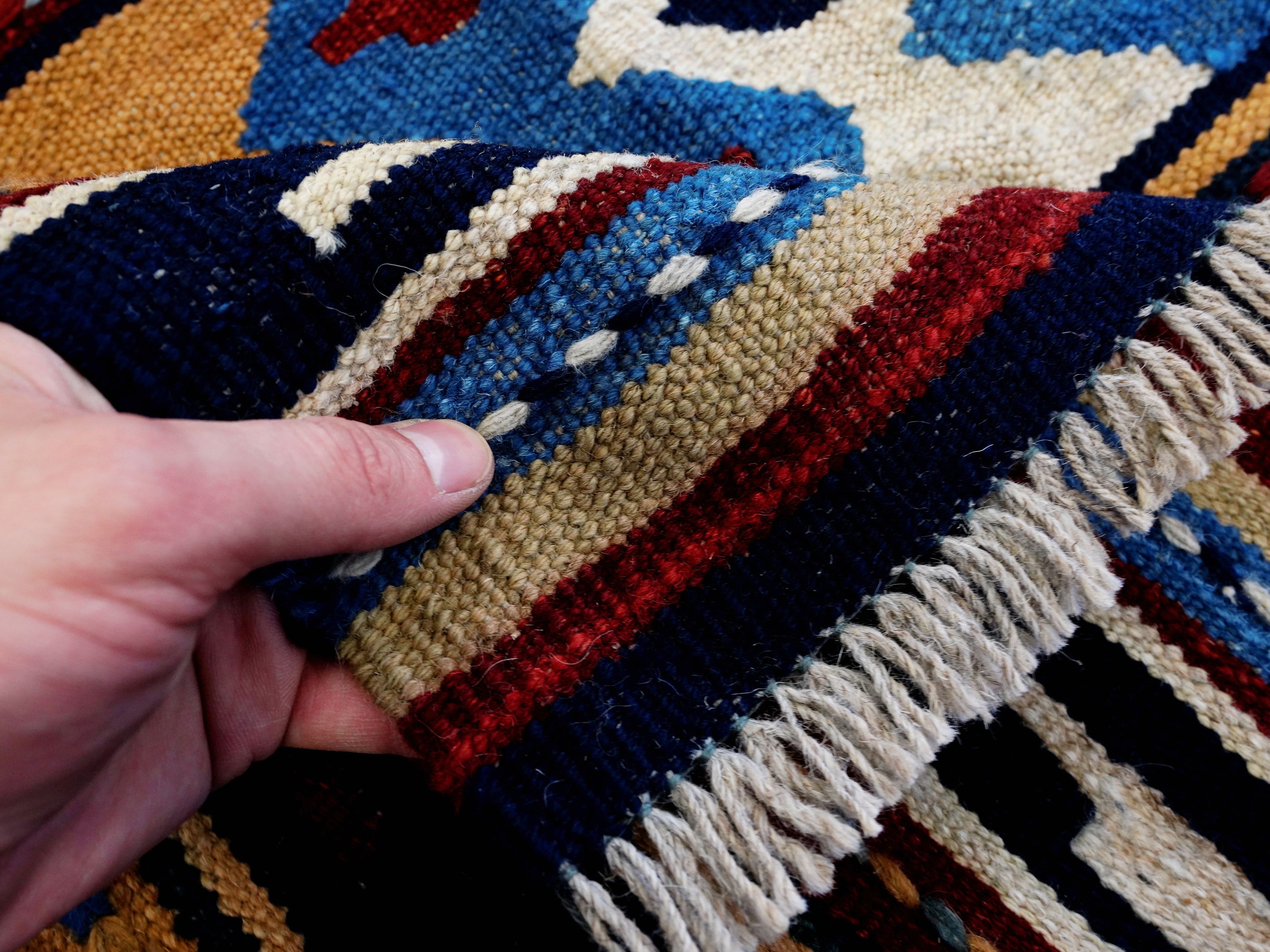 5x8 Ft Navy Blue Kilim Rug - Handwoven Afghan Flatweave