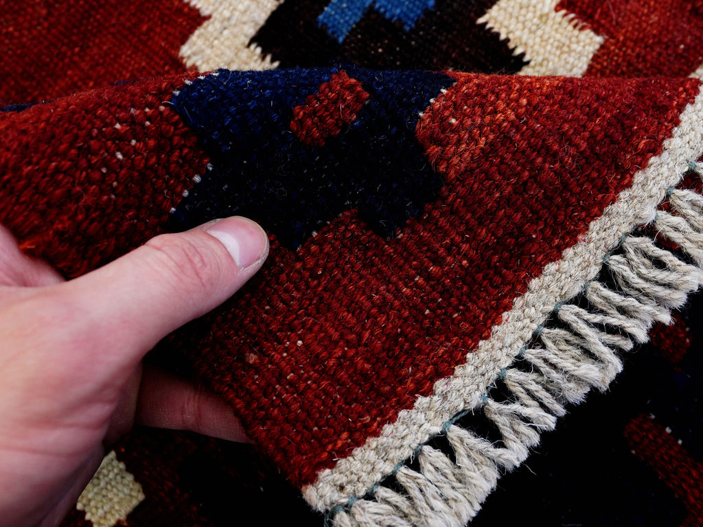 5x7 Ft Blue & Red Kilim Rug - Handwoven Afghan Flat Weave