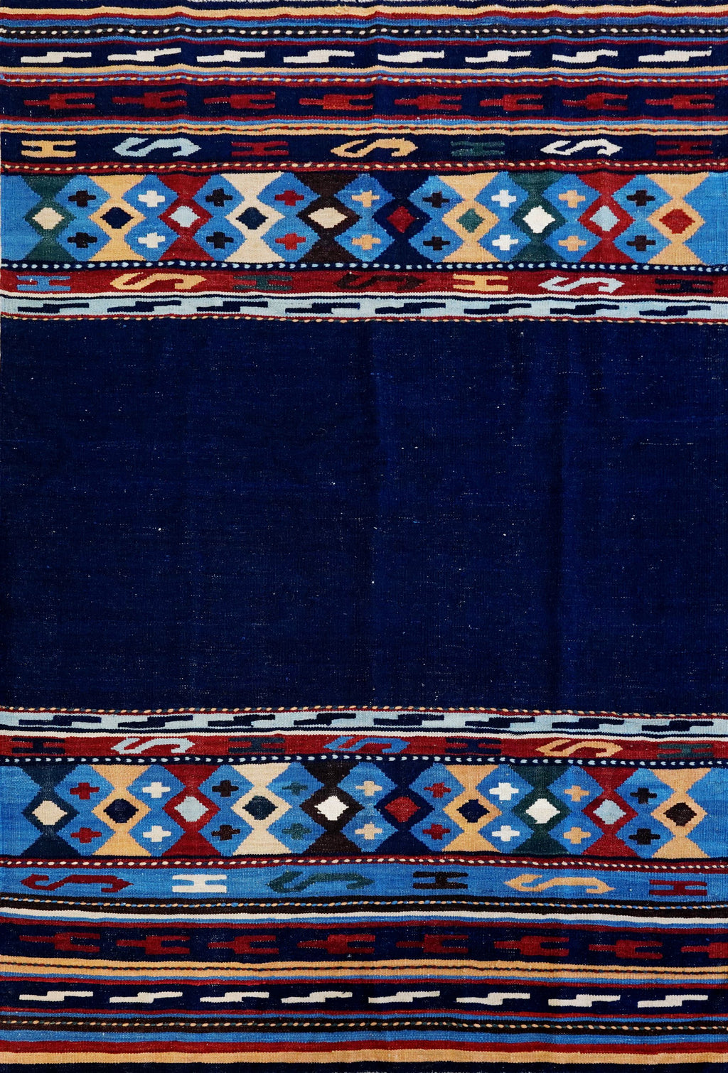 5x8 Ft Navy Blue Kilim Rug - Handwoven Tribal Flatweave