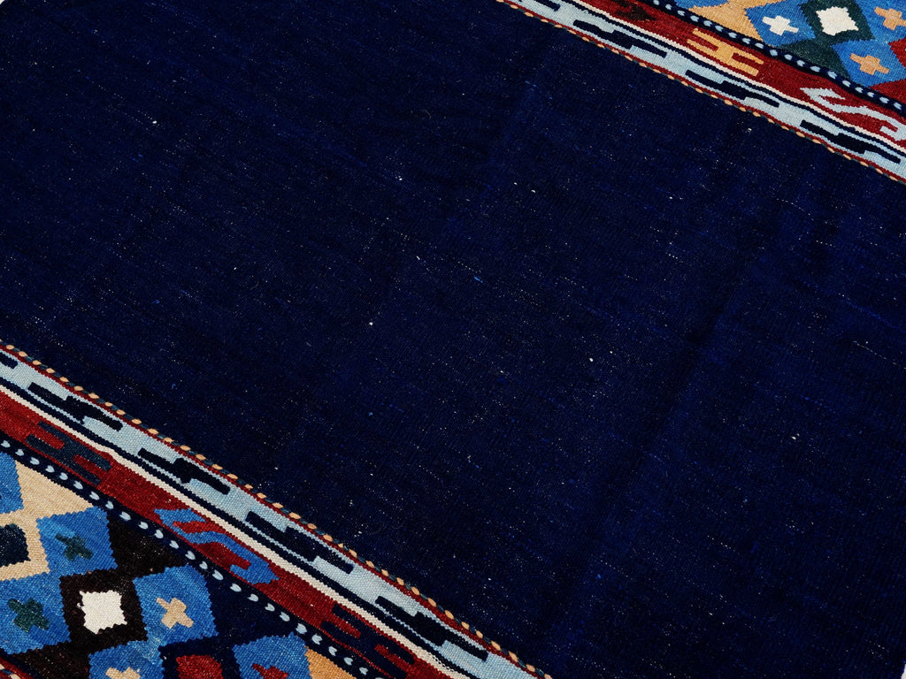 5x8 Ft Navy Blue Kilim Rug - Handwoven Tribal Flatweave