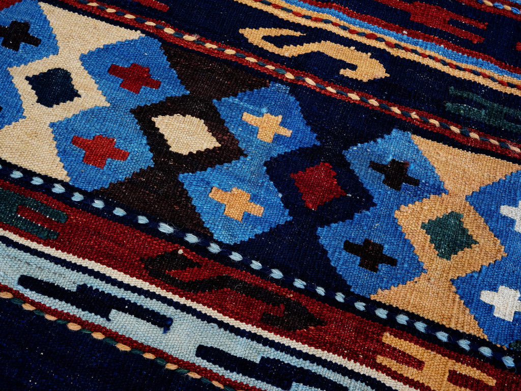 5x8 Ft Navy Blue Kilim Rug - Handwoven Tribal Flatweave