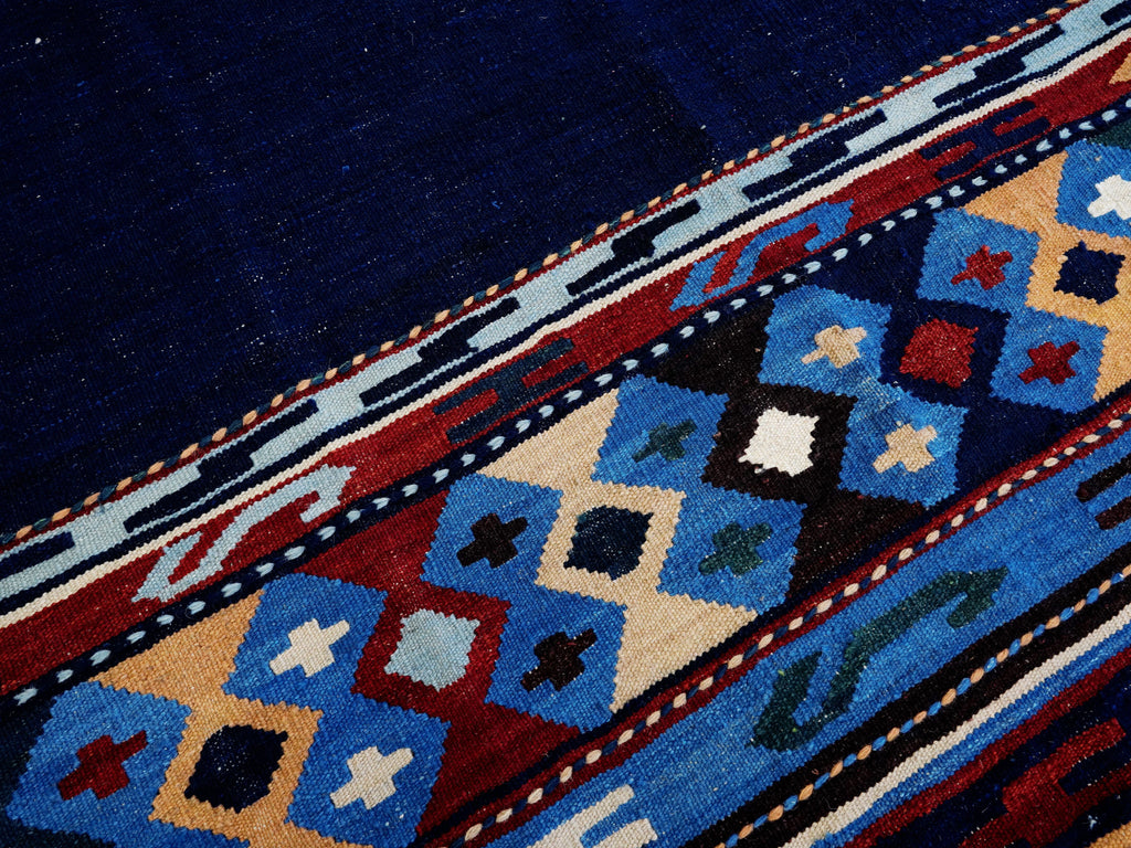 5x8 Ft Navy Blue Kilim Rug - Handwoven Tribal Flatweave