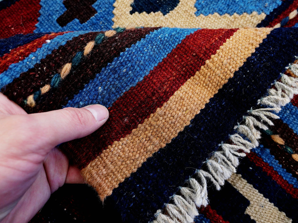 5x8 Ft Navy Blue Kilim Rug - Handwoven Tribal Flatweave