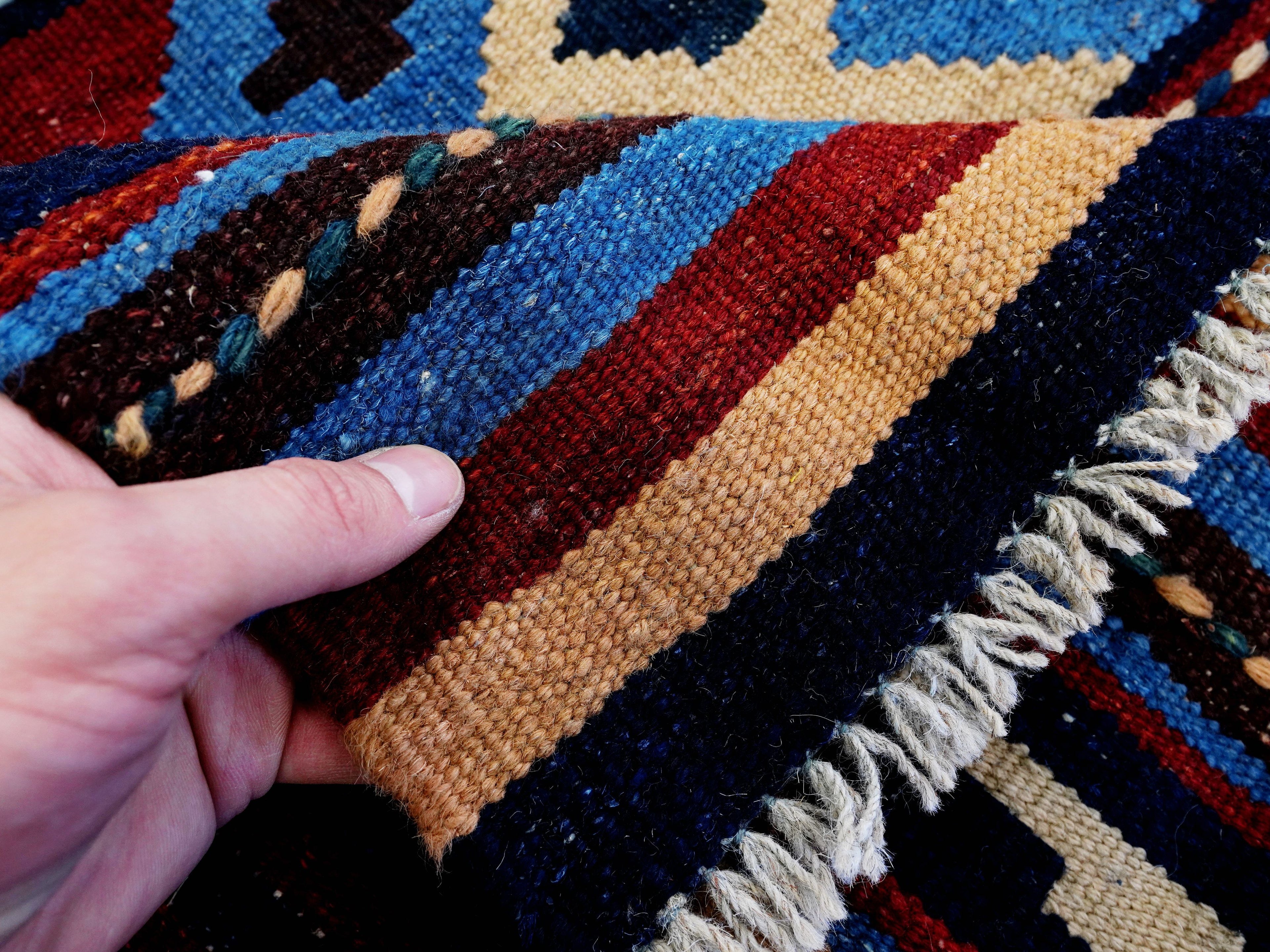 5x8 Ft Navy Blue Kilim Rug - Handwoven Tribal Flatweave