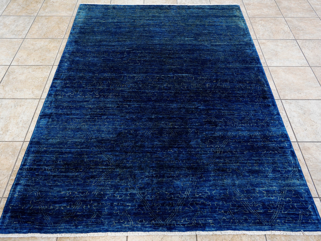 5x7 Ft Blue Gabbeh Rug - Wool Area Rug - Contemporary Design
