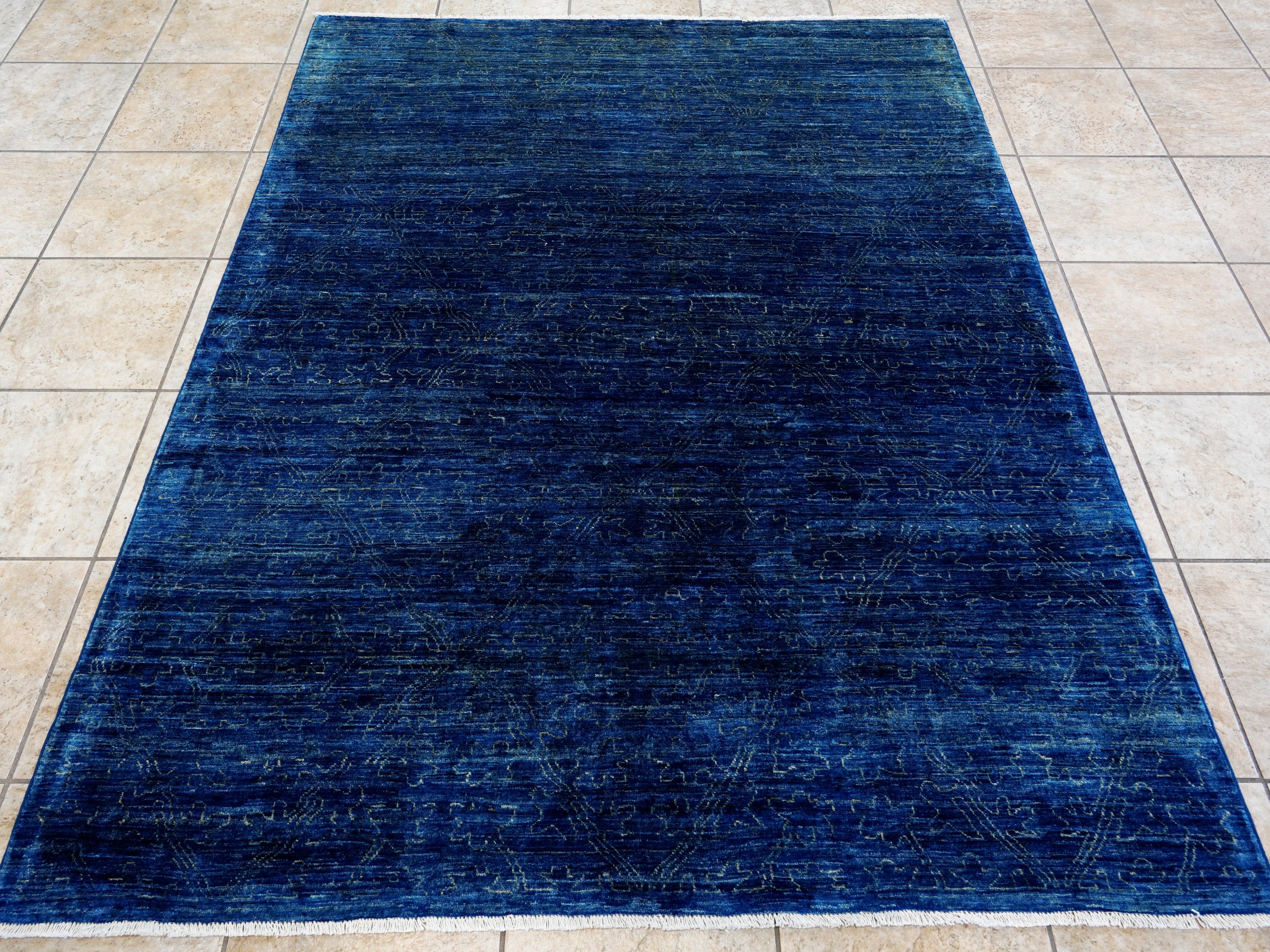 5x7 Ft Blue Gabbeh Rug - Wool Area Rug - Contemporary Design