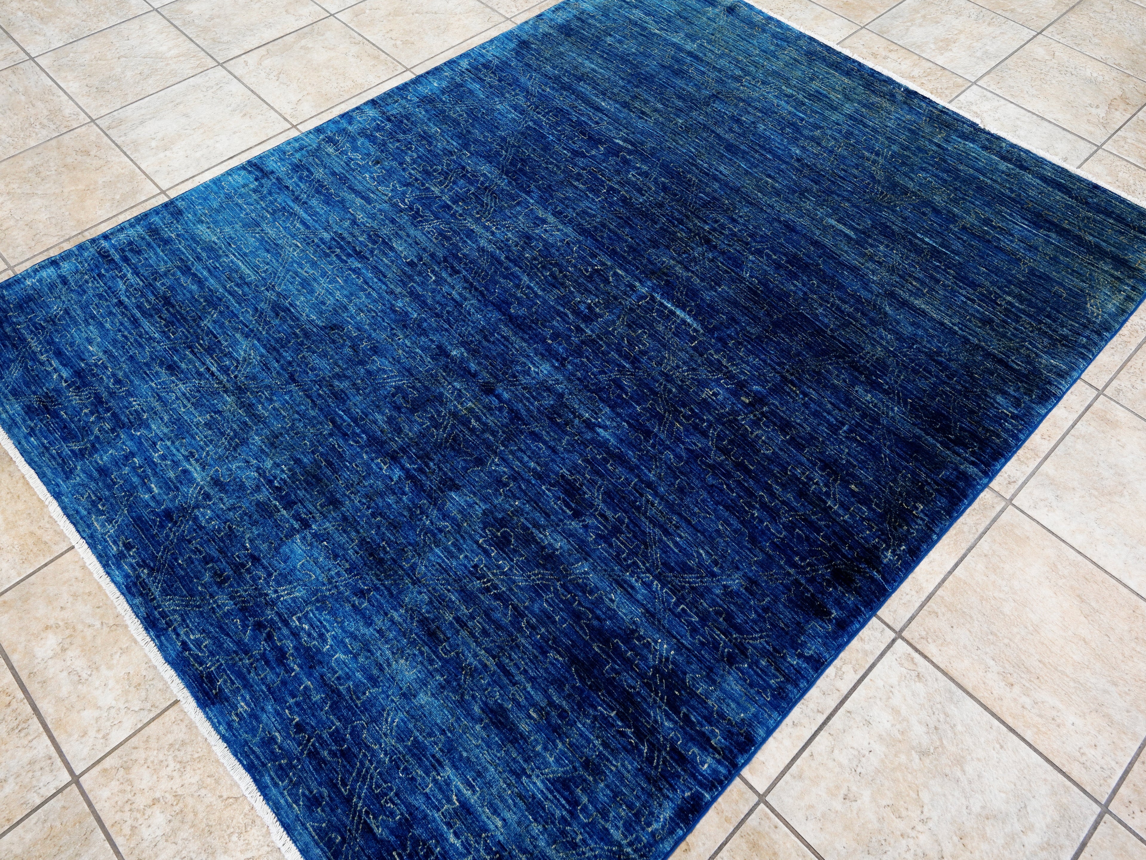 5x7 Ft Blue Gabbeh Rug - Wool Area Rug - Contemporary Design