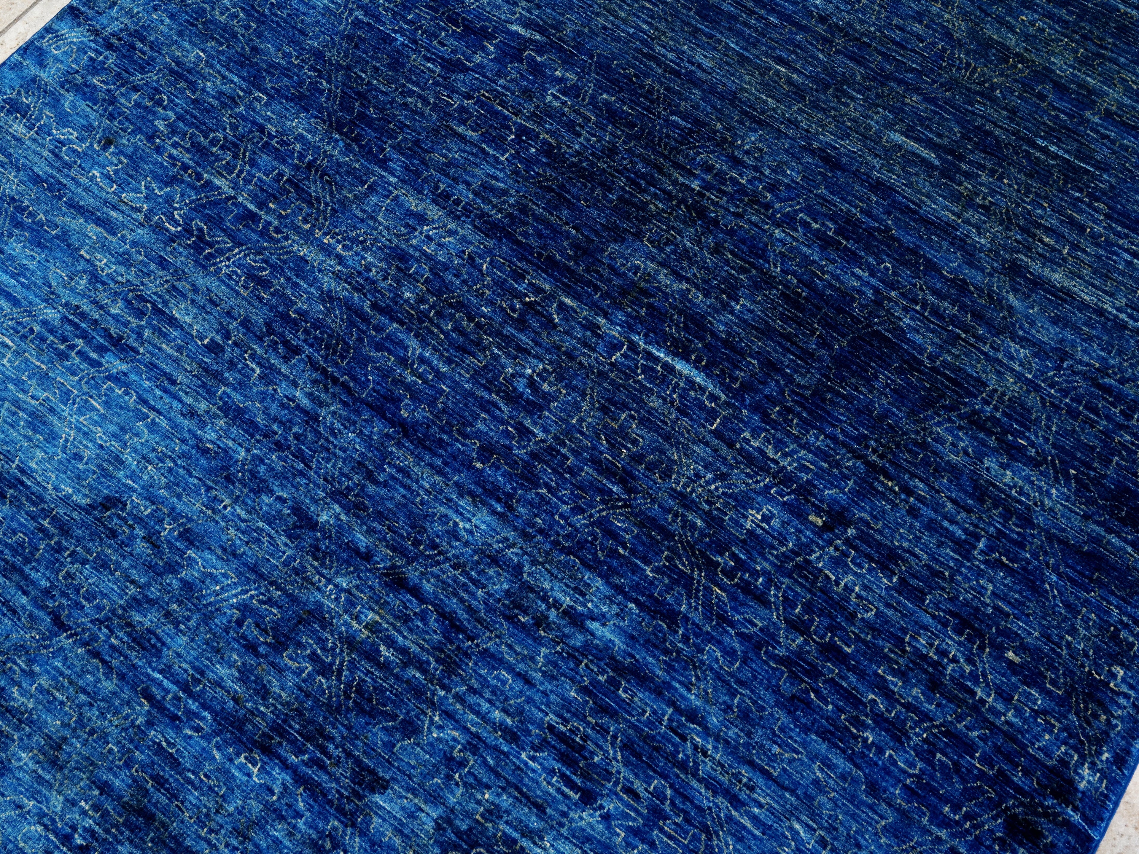 5x7 Ft Blue Gabbeh Rug - Wool Area Rug - Contemporary Design