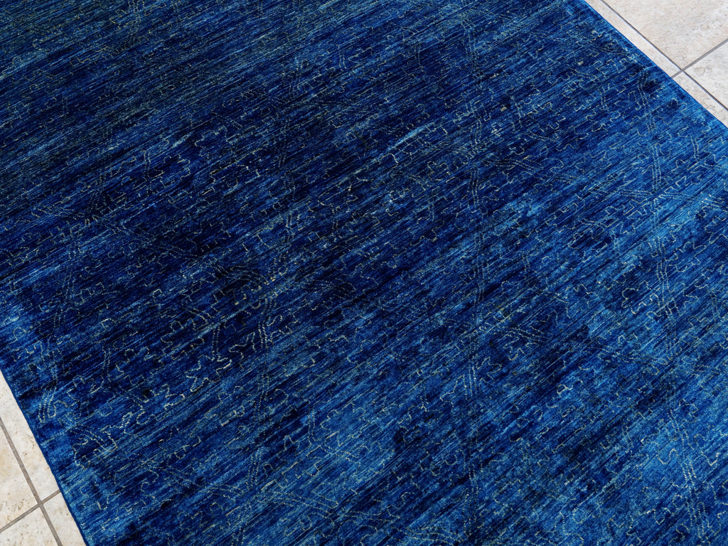 5x7 Ft Blue Gabbeh Rug - Wool Area Rug - Contemporary Design