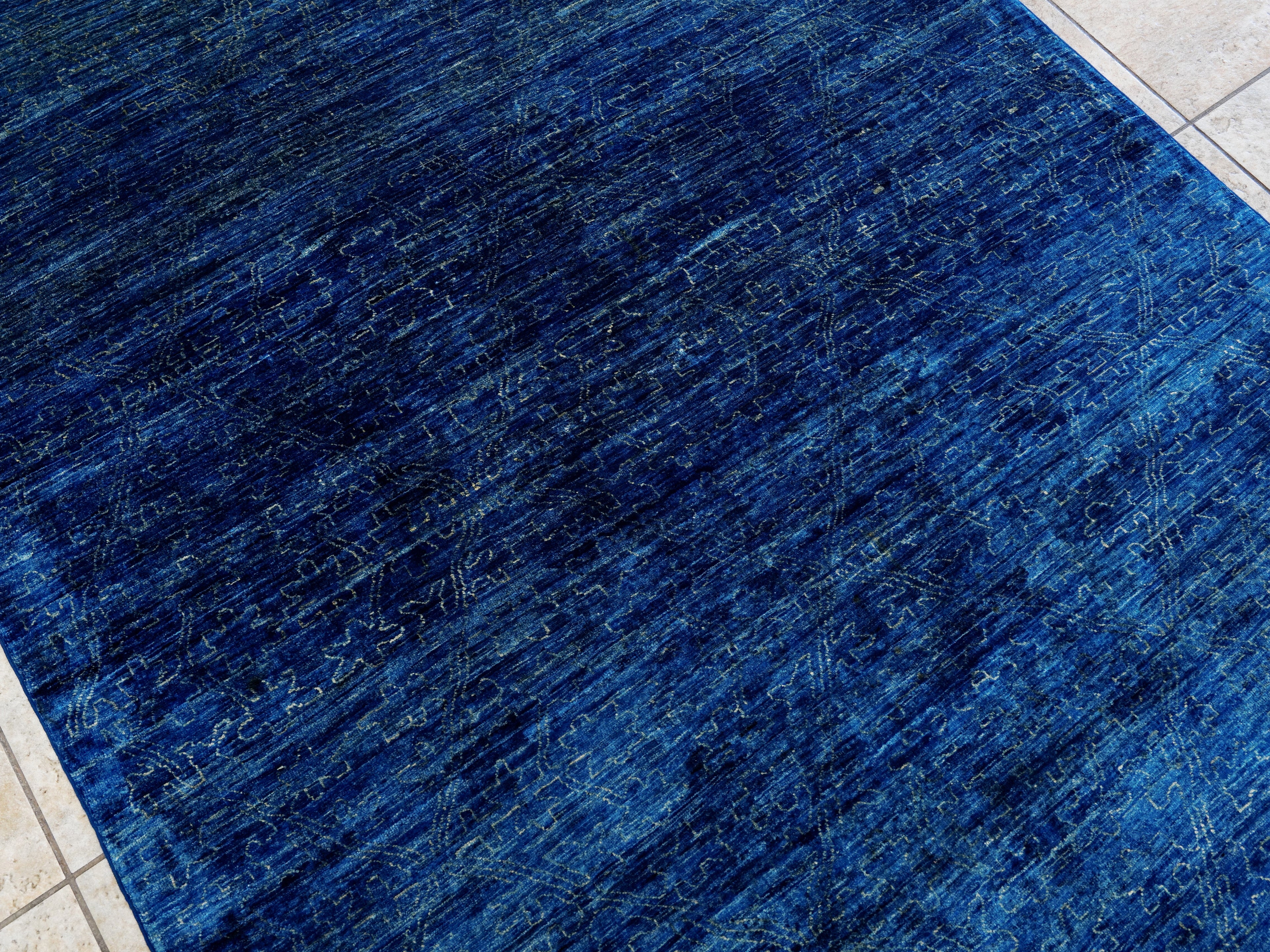 5x7 Ft Blue Gabbeh Rug - Wool Area Rug - Contemporary Design